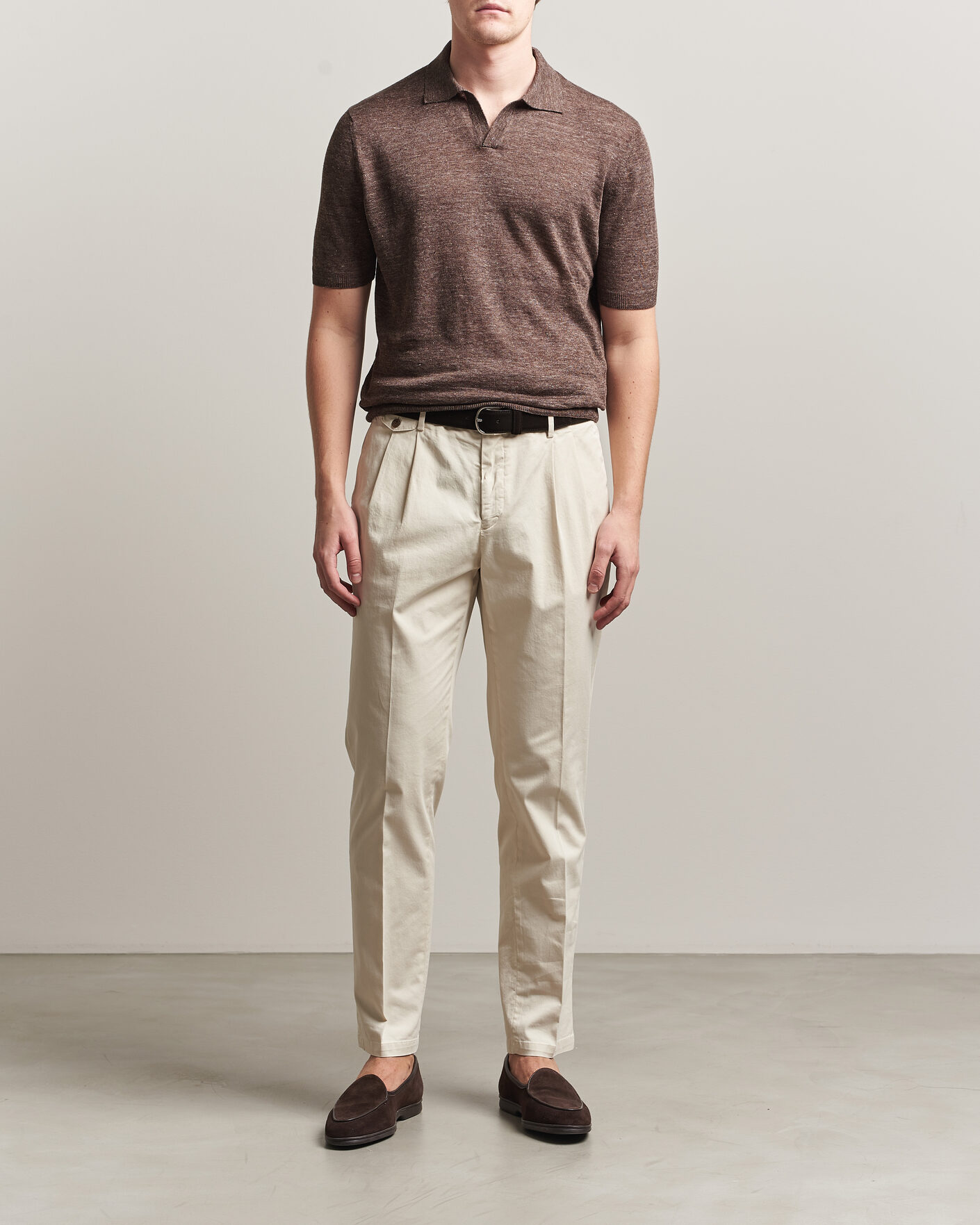 Herre | Polotrøjer | Gran Sasso | Washed Knitted Linen Polo Brown Melange