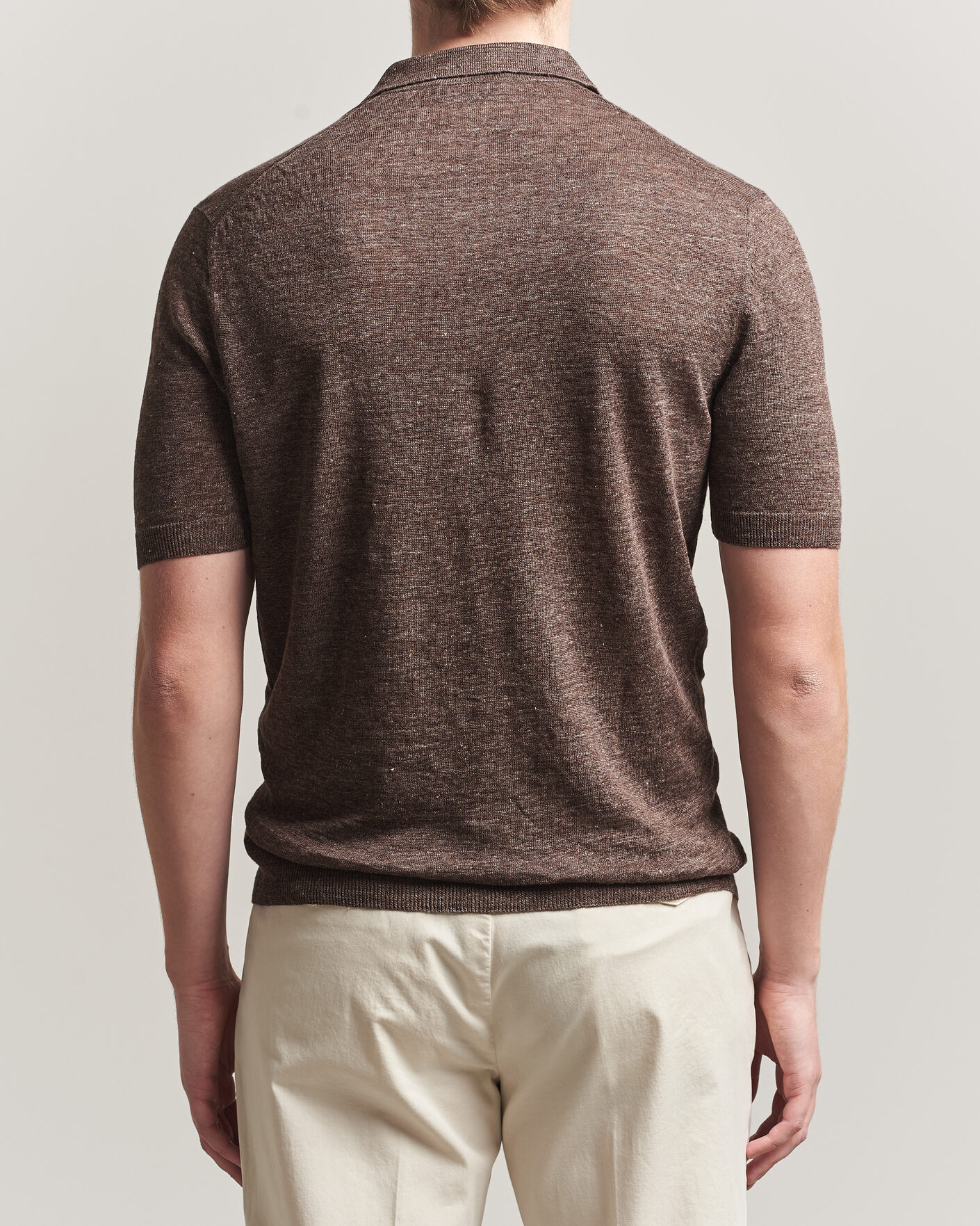 Herre | Polotrøjer | Gran Sasso | Washed Knitted Linen Polo Brown Melange