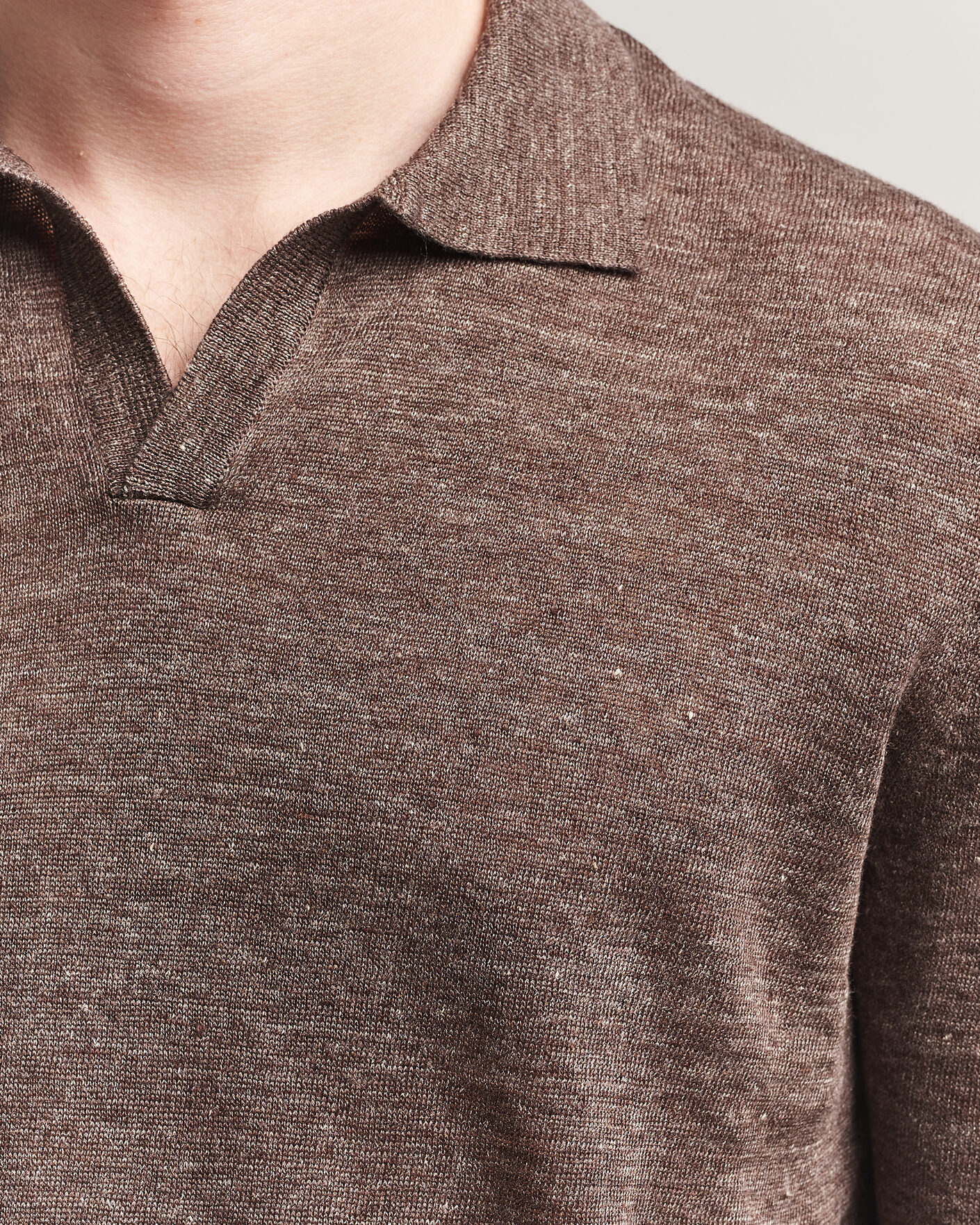 Herre | Polotrøjer | Gran Sasso | Washed Knitted Linen Polo Brown Melange
