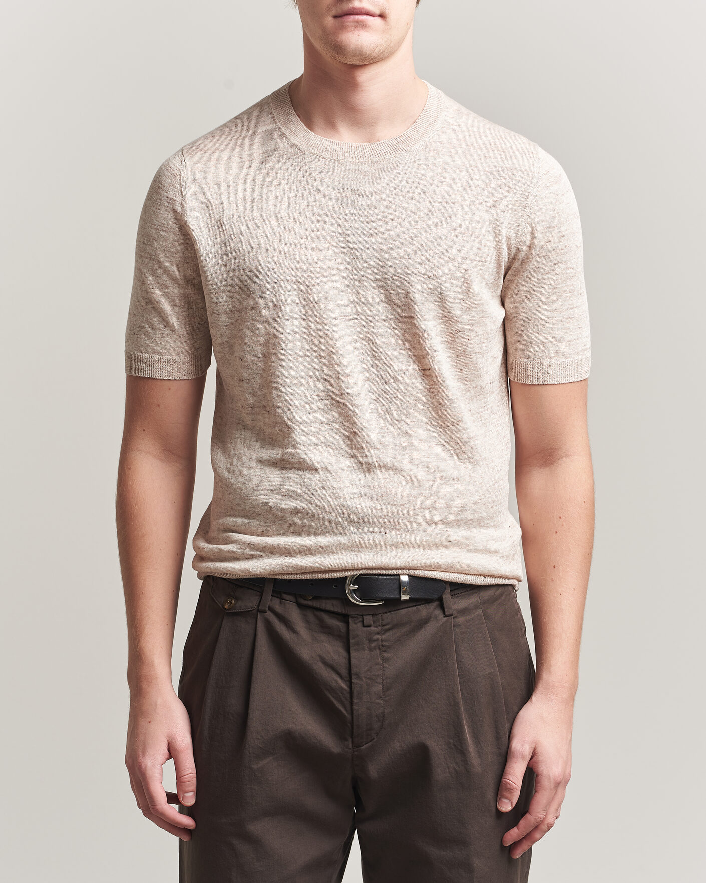 Herre | T-Shirts | Gran Sasso | Washed Knitted Linen T-Shirt Beige Melange