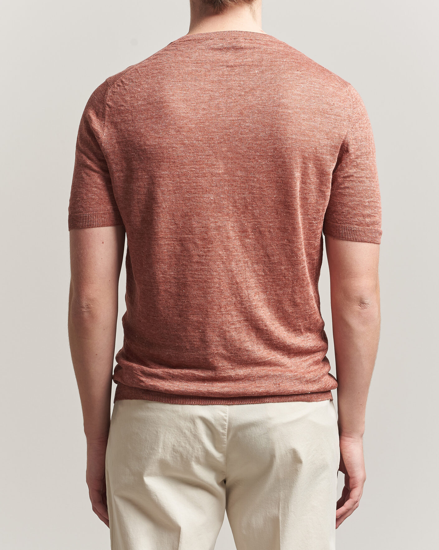Herre | T-Shirts | Gran Sasso | Washed Knitted Linen T-Shirt Apricot Orange Melange