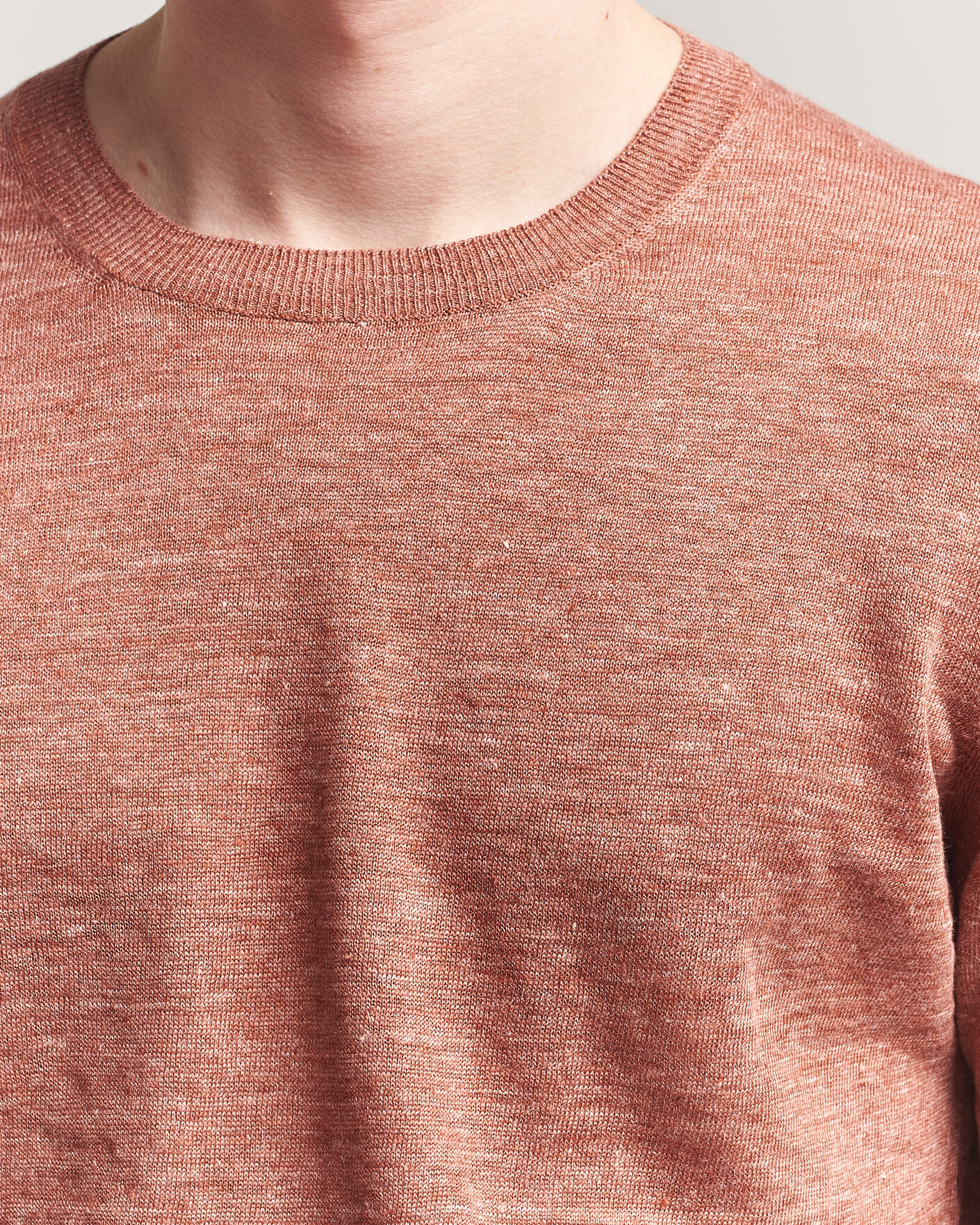 Herre | T-Shirts | Gran Sasso | Washed Knitted Linen T-Shirt Apricot Orange Melange