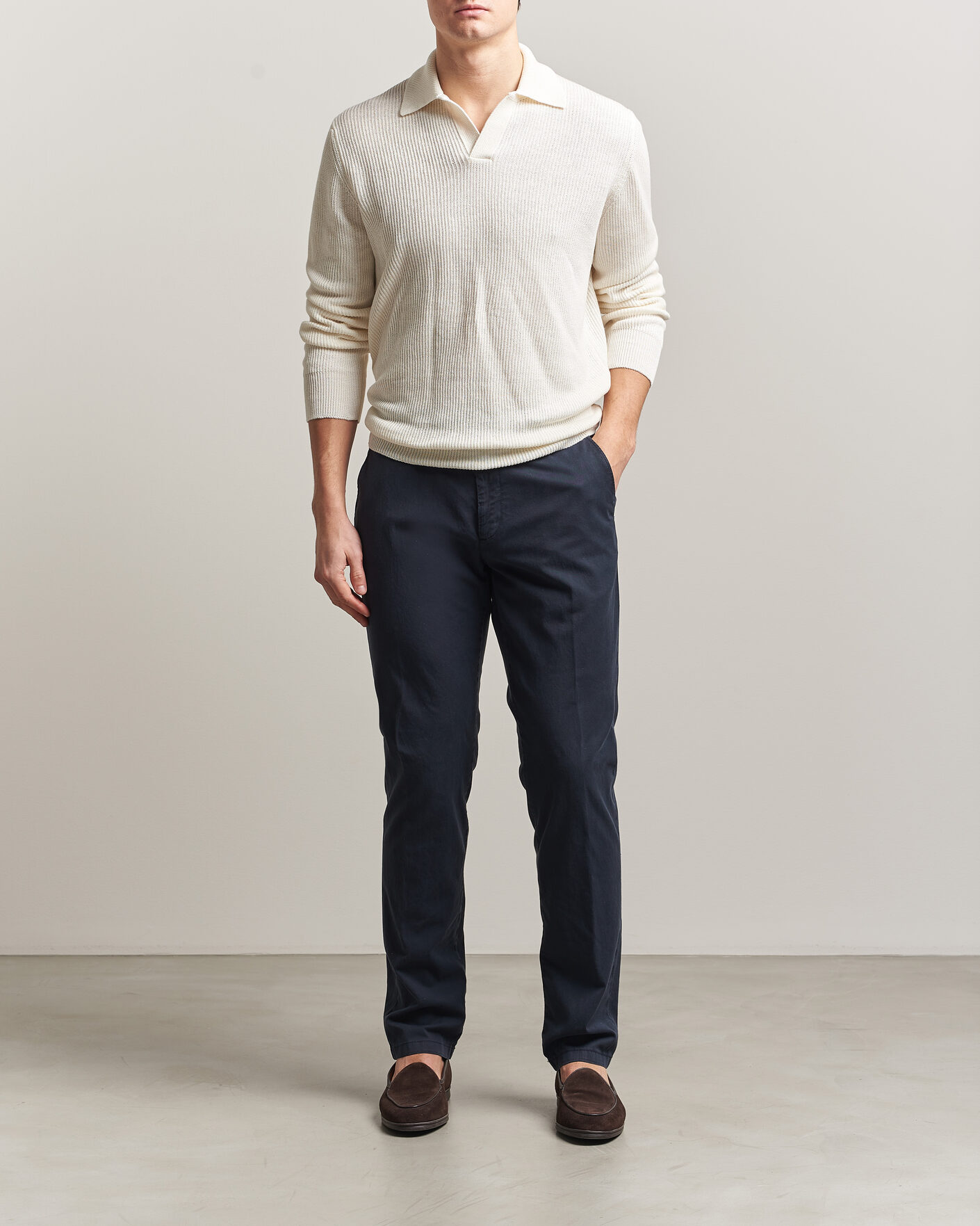 Herre | Trøjer | Gran Sasso | Linen/Cotton Open Collar Knitted Polo Cream