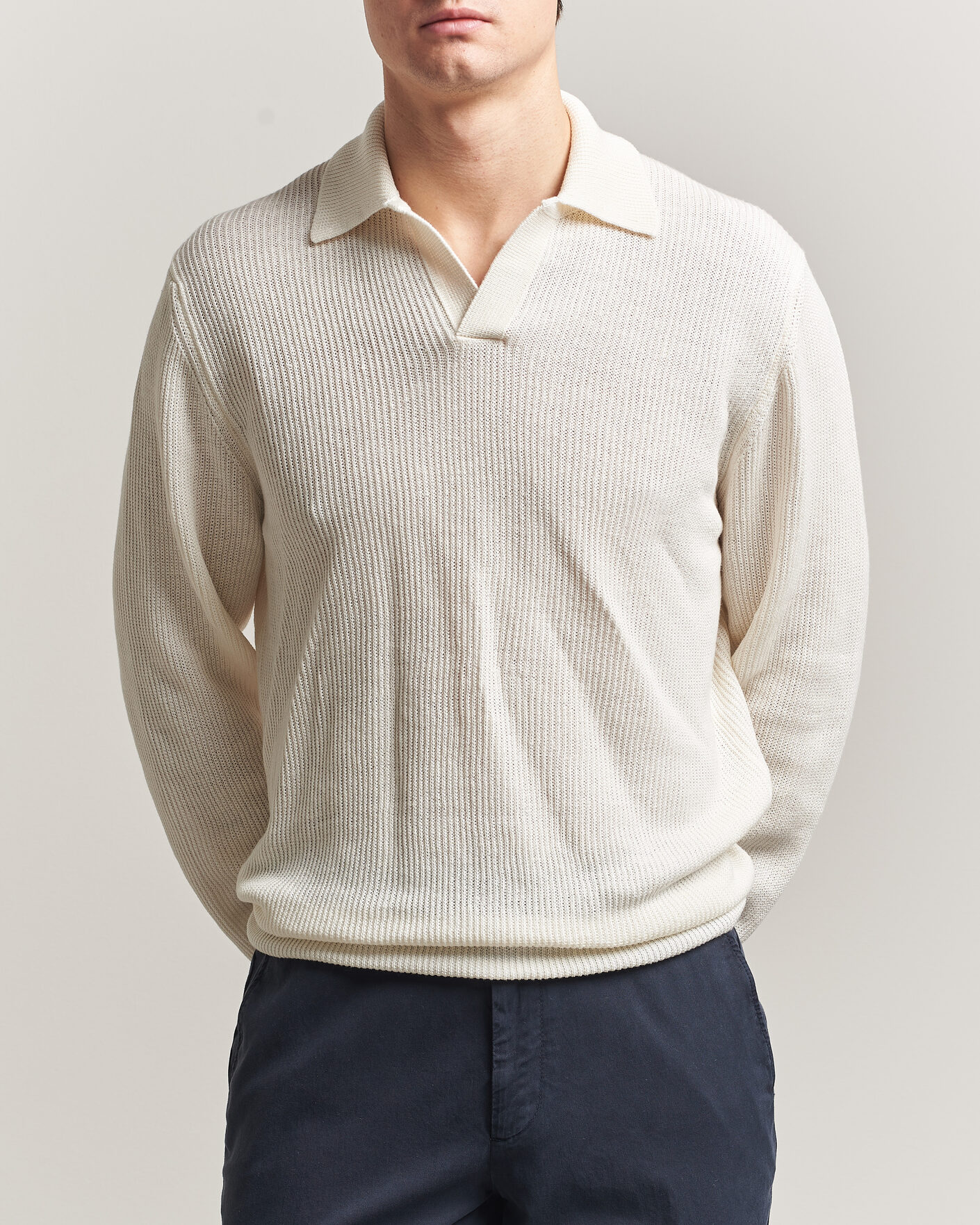 Herre | Trøjer | Gran Sasso | Linen/Cotton Open Collar Knitted Polo Cream