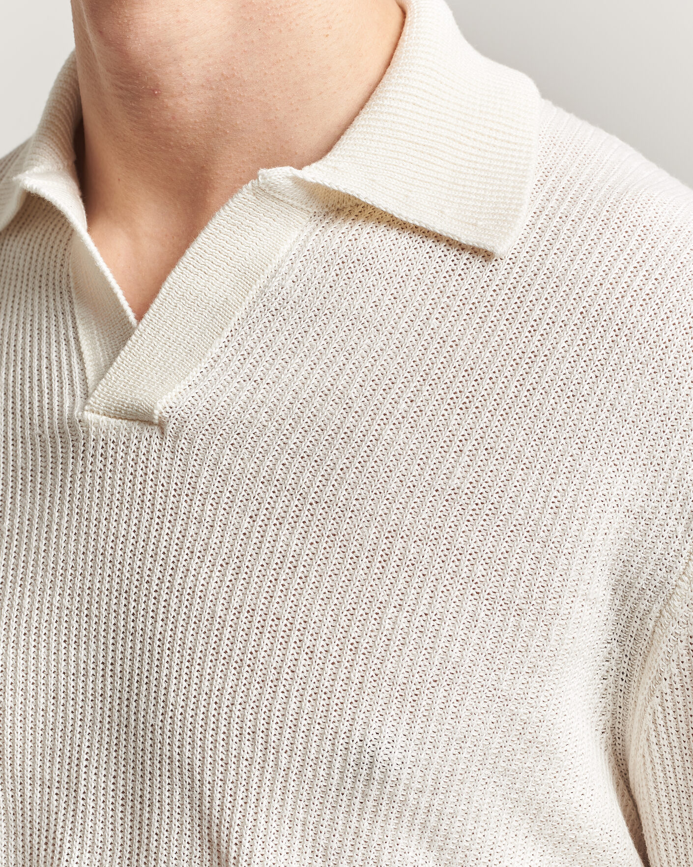 Herre | Trøjer | Gran Sasso | Linen/Cotton Open Collar Knitted Polo Cream