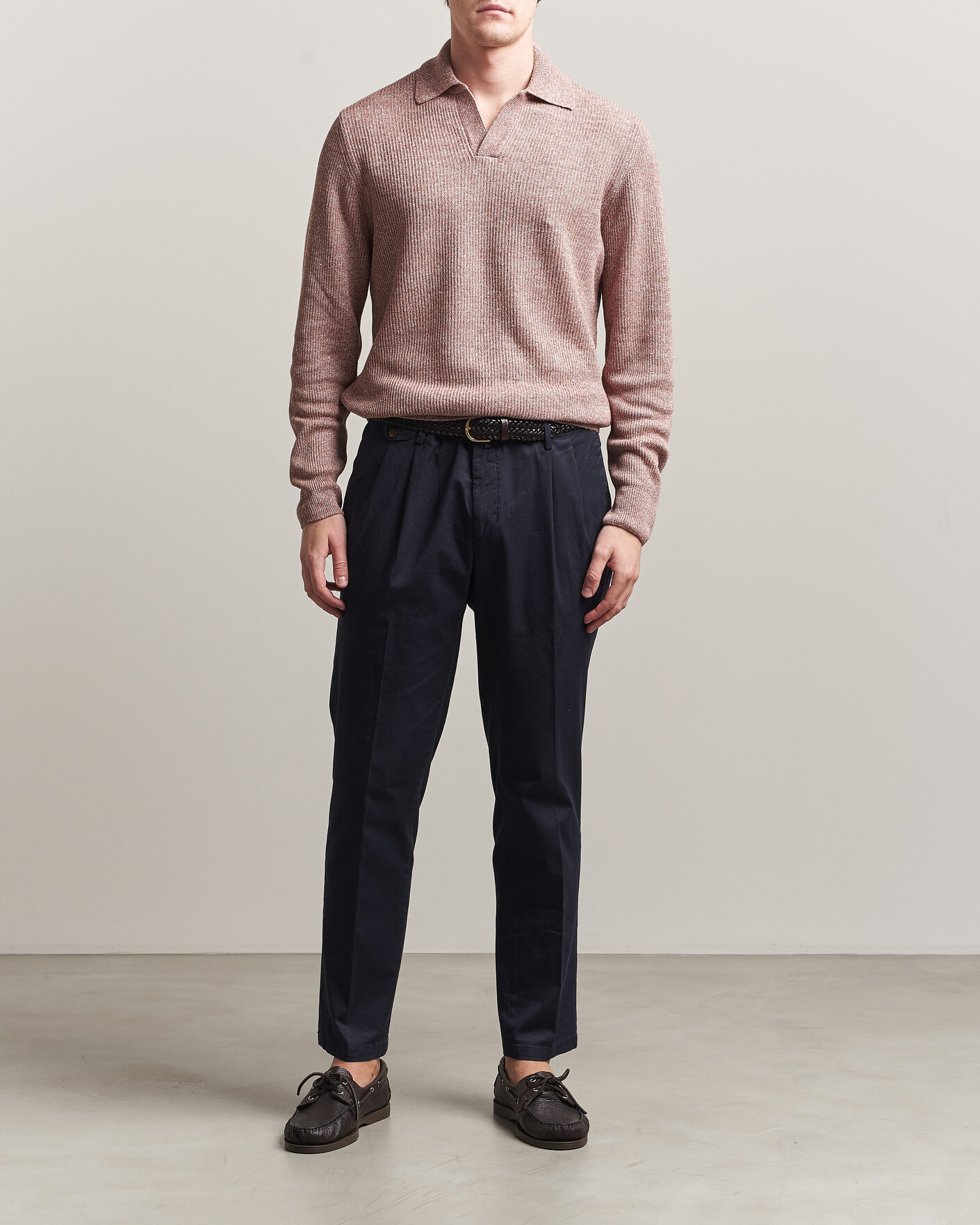 Herre | Trøjer | Gran Sasso | Linen/Cotton Open Collar Knitted Polo Rust Melange