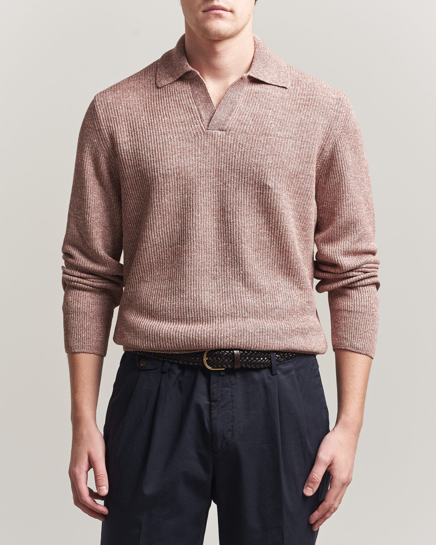 Herre | Trøjer | Gran Sasso | Linen/Cotton Open Collar Knitted Polo Rust Melange