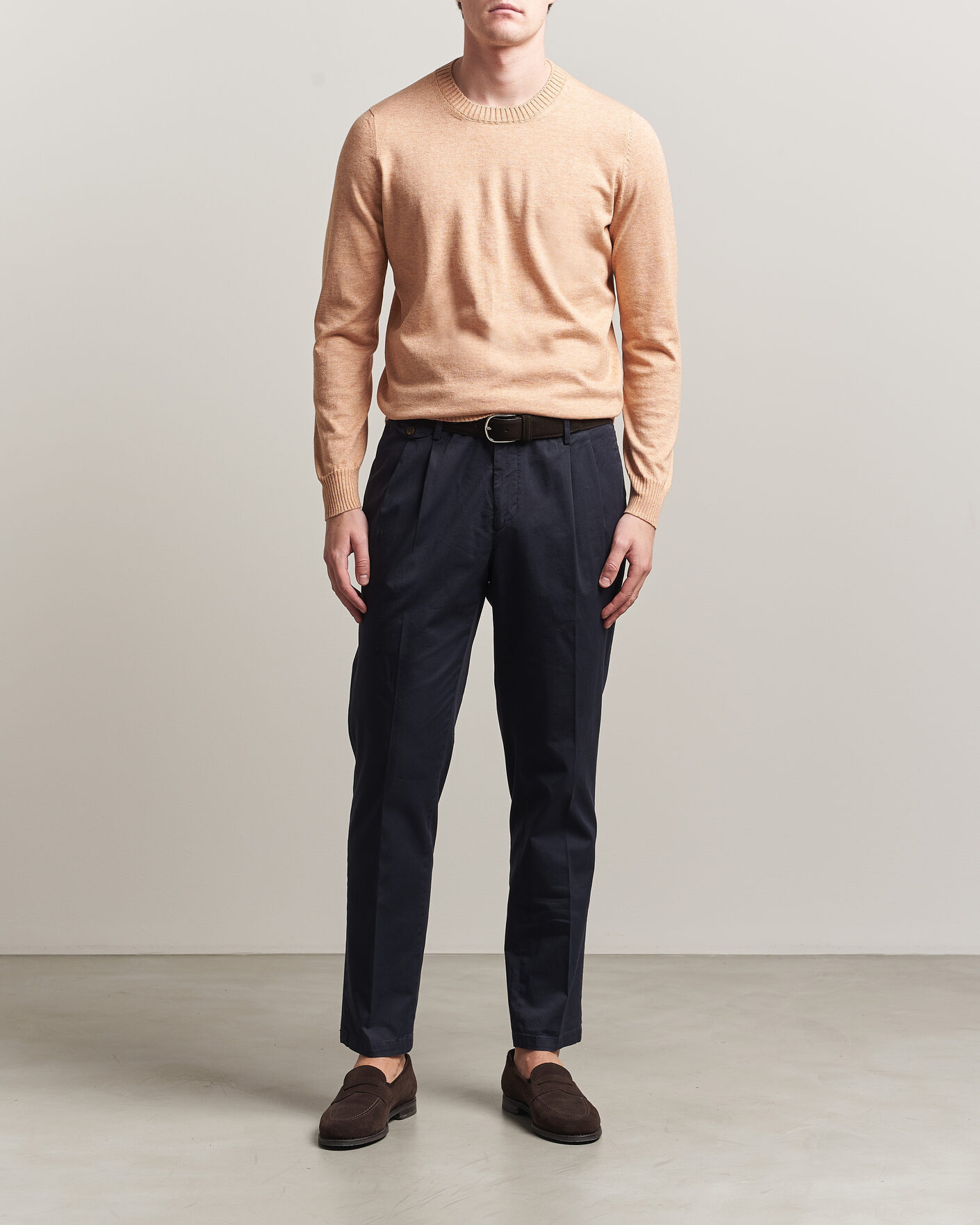 Herre | Trøjer | Gran Sasso | Cotton/Cashmere Knitted Crew Neck Sweater Apricot Orange Melange