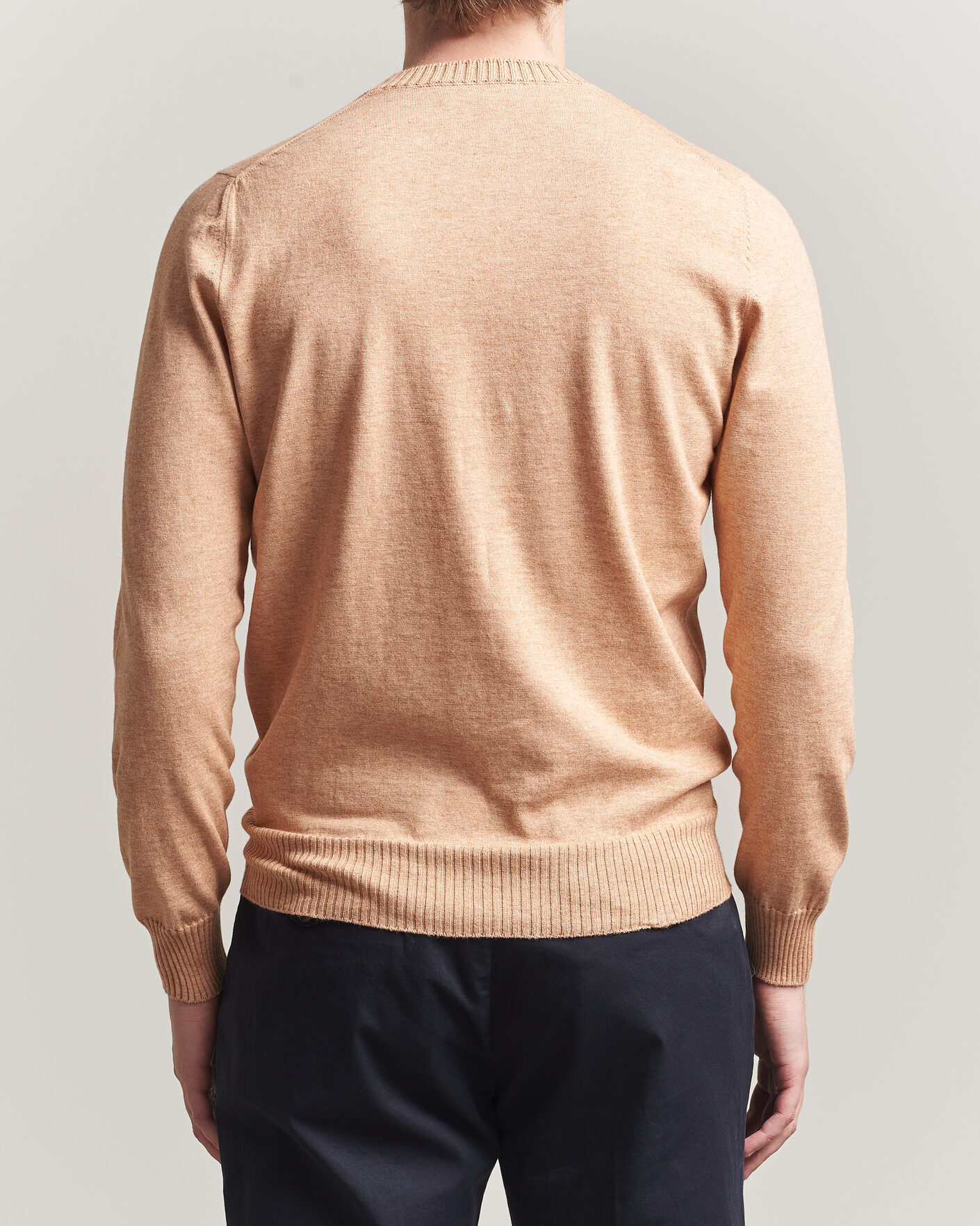 Herre | Trøjer | Gran Sasso | Cotton/Cashmere Knitted Crew Neck Sweater Apricot Orange Melange