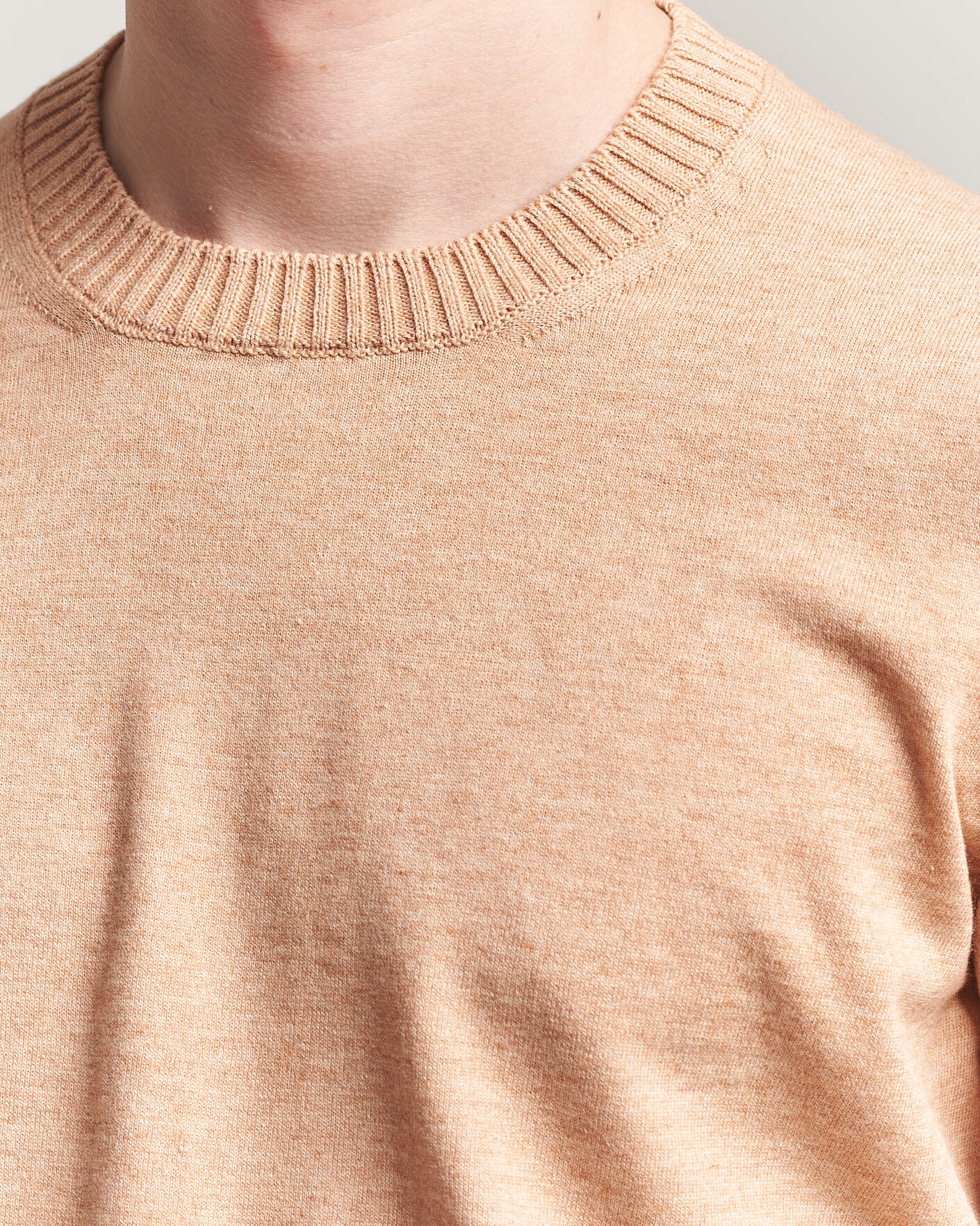 Herre | Trøjer | Gran Sasso | Cotton/Cashmere Knitted Crew Neck Sweater Apricot Orange Melange