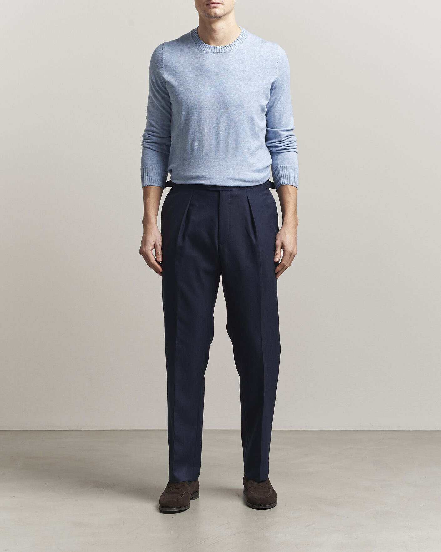 Herre | Trøjer | Gran Sasso | Cotton/Cashmere Knitted Crew Neck Sweater Blue Melange