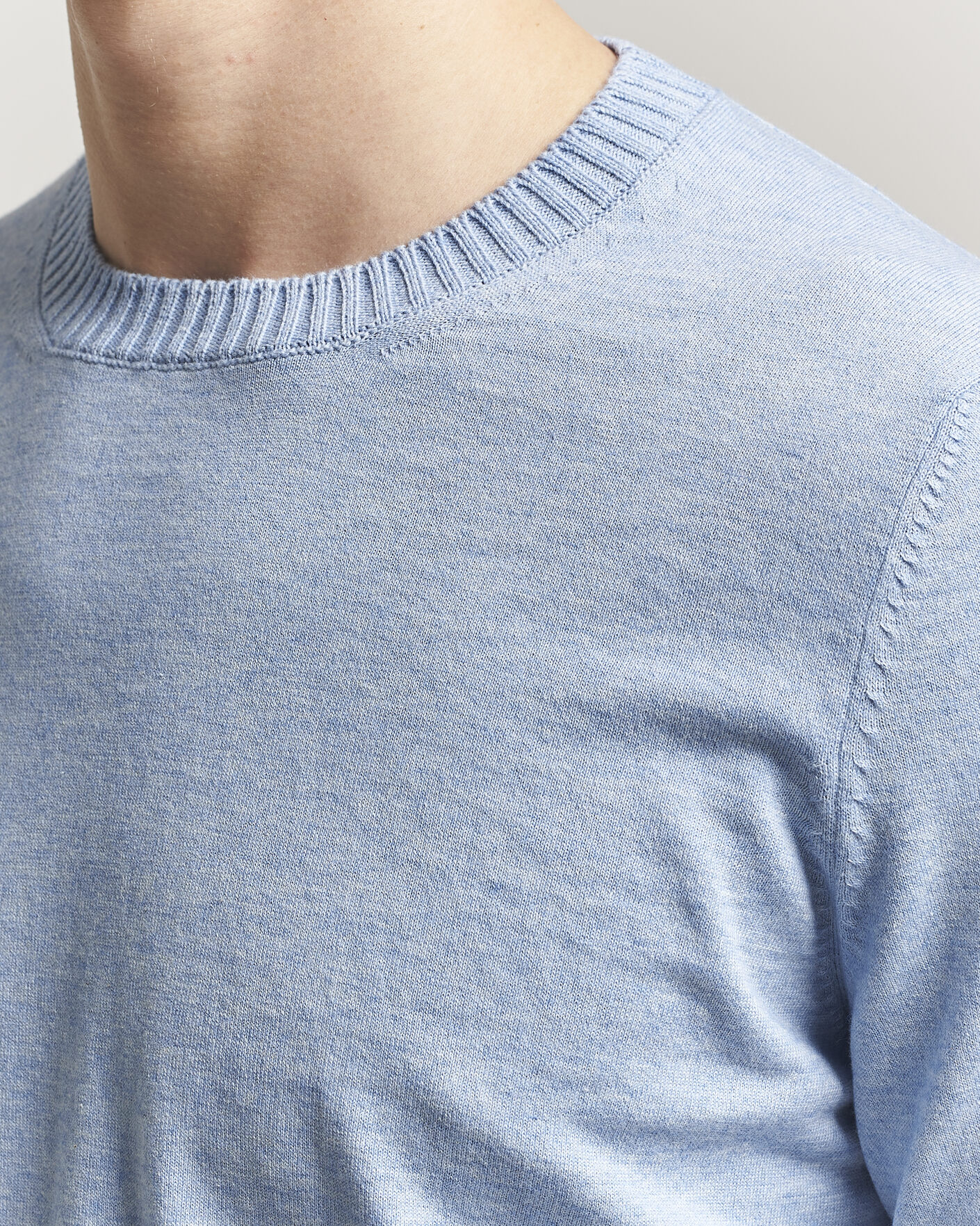 Herre | Trøjer | Gran Sasso | Cotton/Cashmere Knitted Crew Neck Sweater Blue Melange