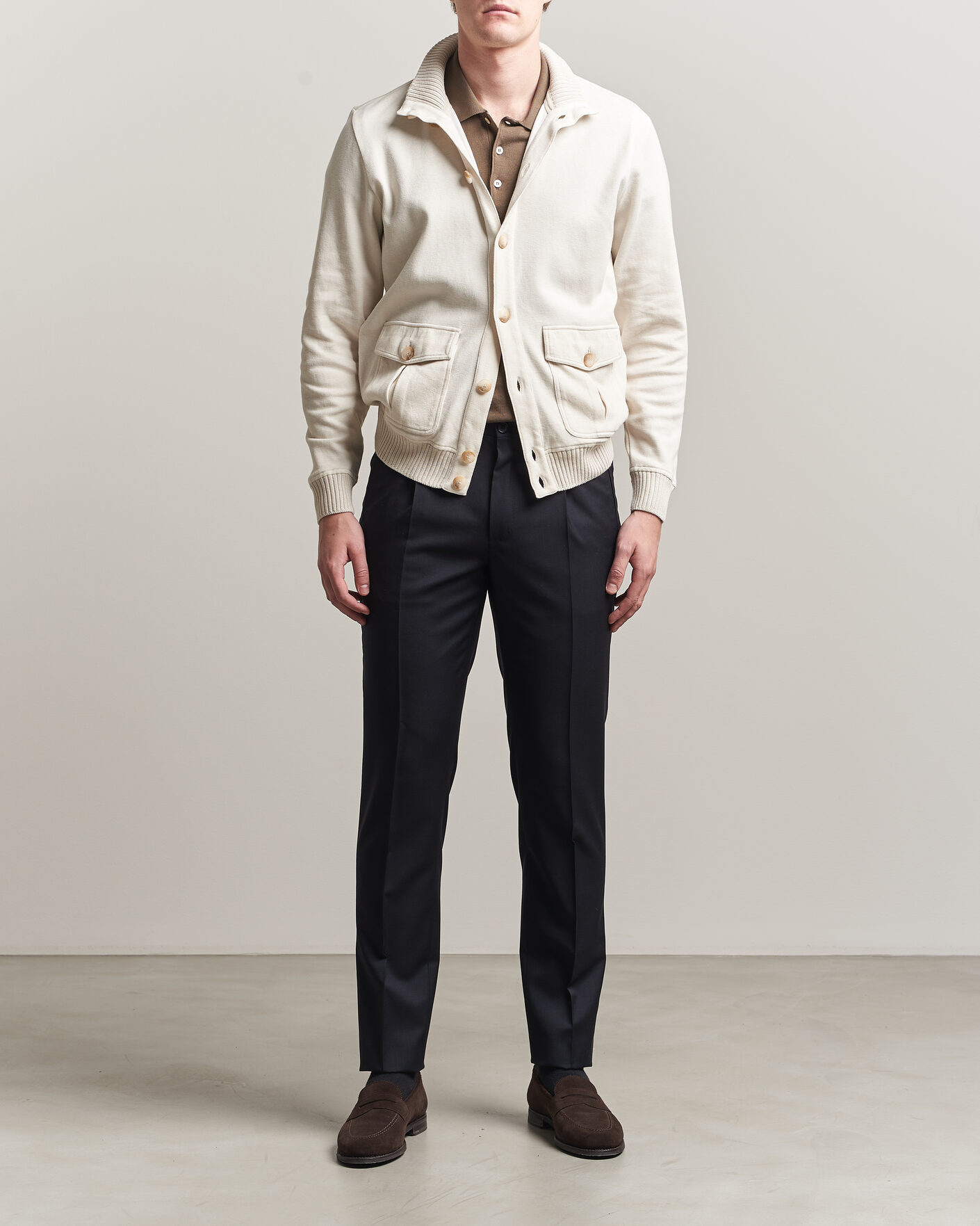 Herre | Jakker | Gran Sasso | Cotton Pocket Knitted Bomber Jacket Cream