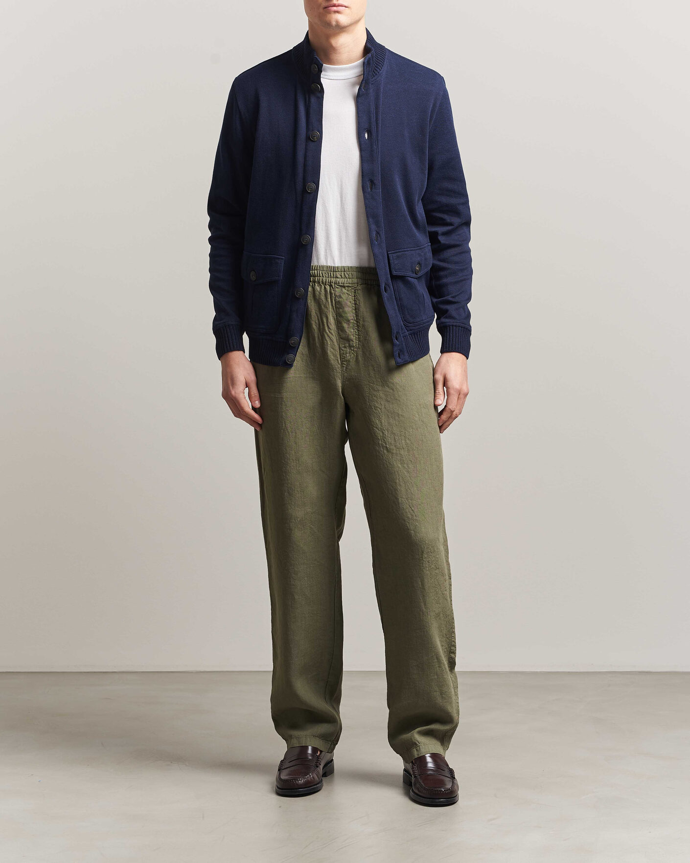 Herre | Jakker | Gran Sasso | Cotton Pocket Knitted Bomber Jacket Navy