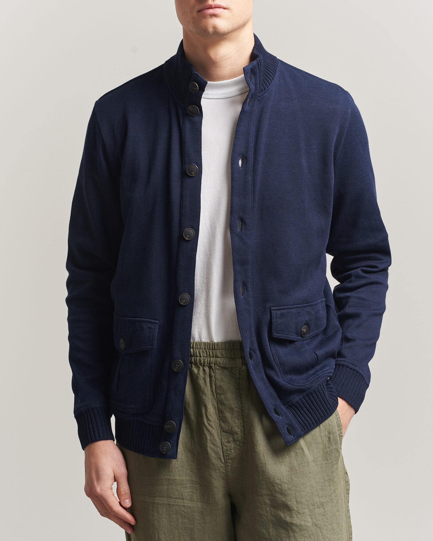 Herre | Jakker | Gran Sasso | Cotton Pocket Knitted Bomber Jacket Navy