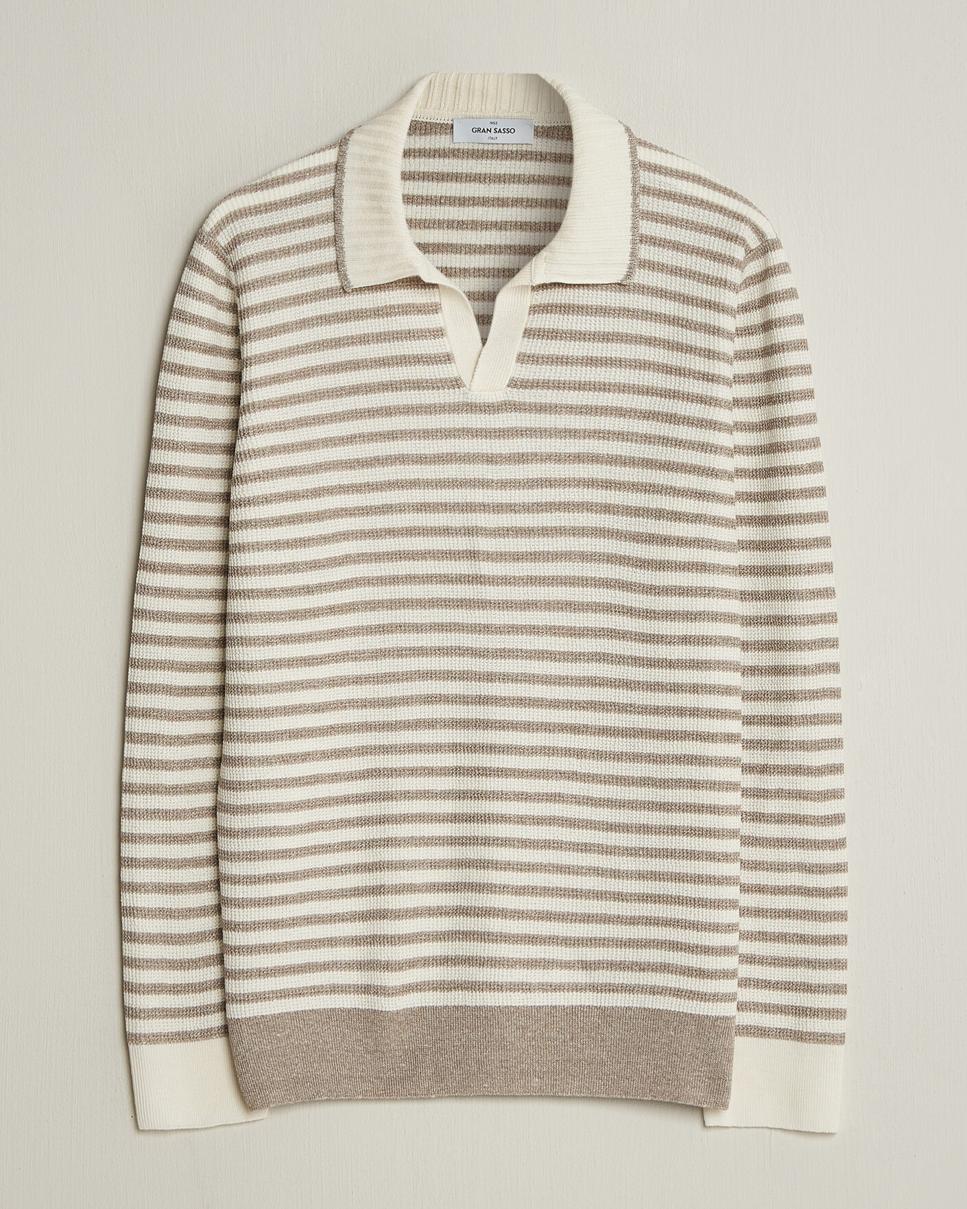 Herre | Trøjer | Gran Sasso | Linen/Cotton Knitted Striped Polo Beige/White