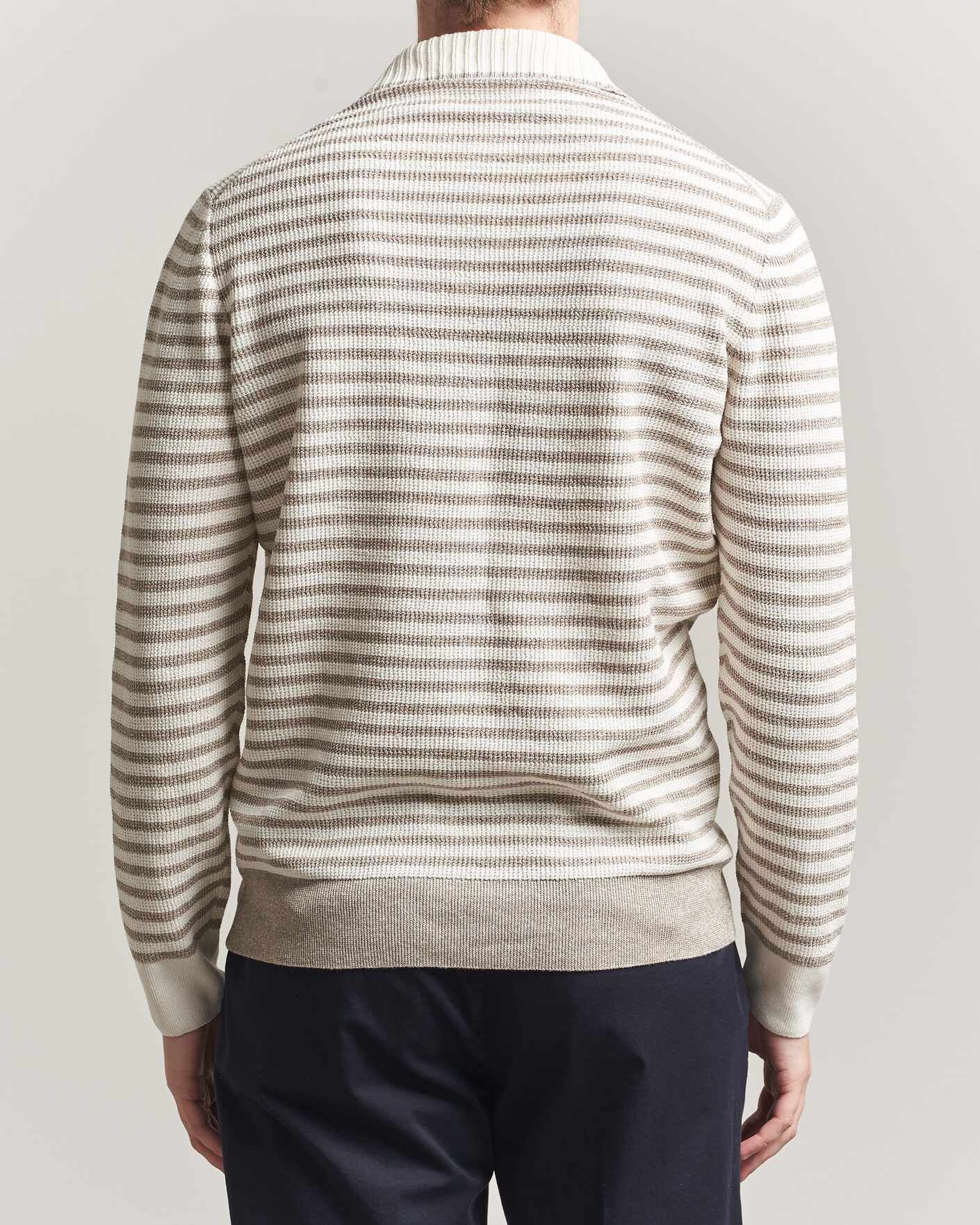 Herre | Trøjer | Gran Sasso | Linen/Cotton Knitted Striped Polo Beige/White