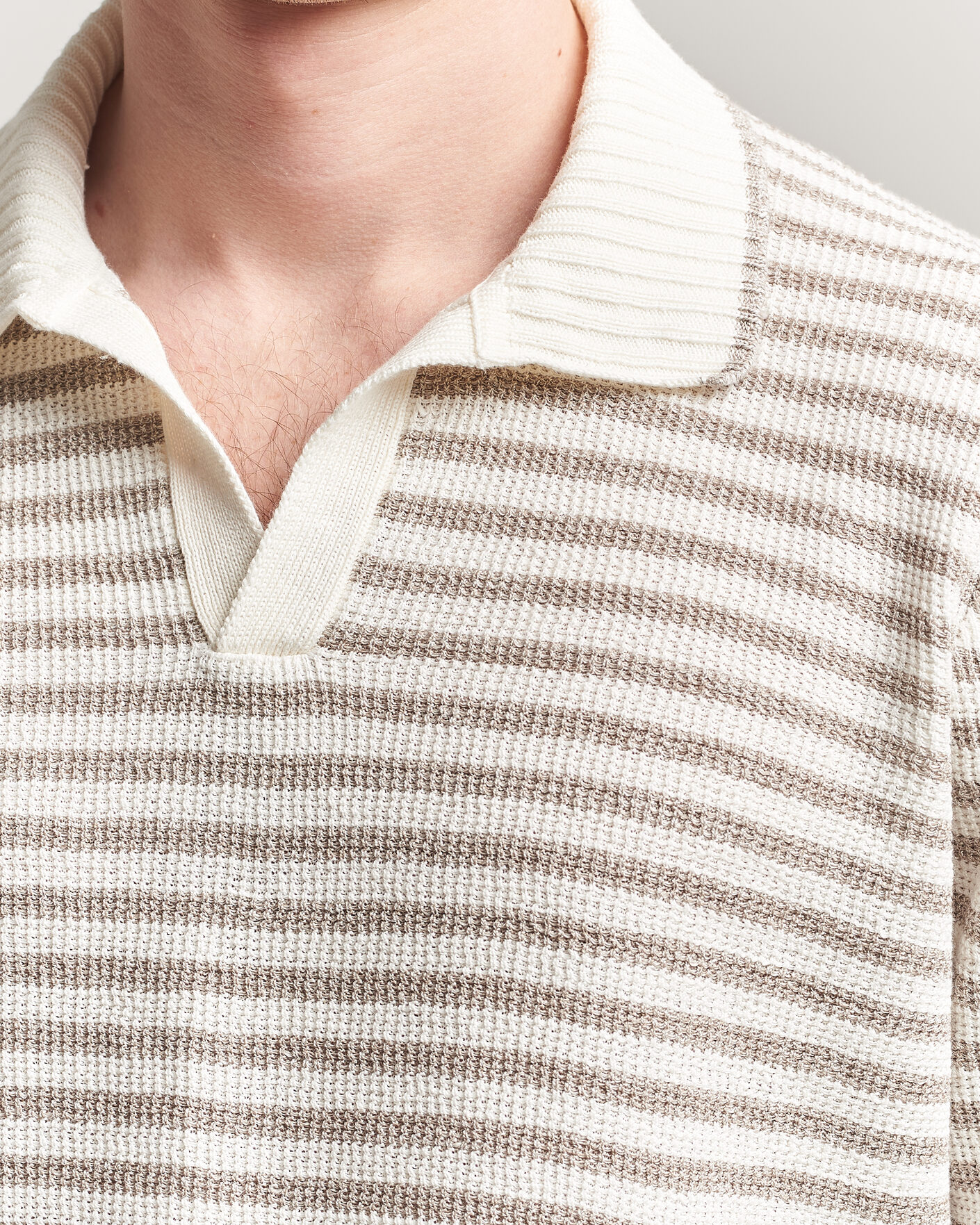 Herre | Trøjer | Gran Sasso | Linen/Cotton Knitted Striped Polo Beige/White