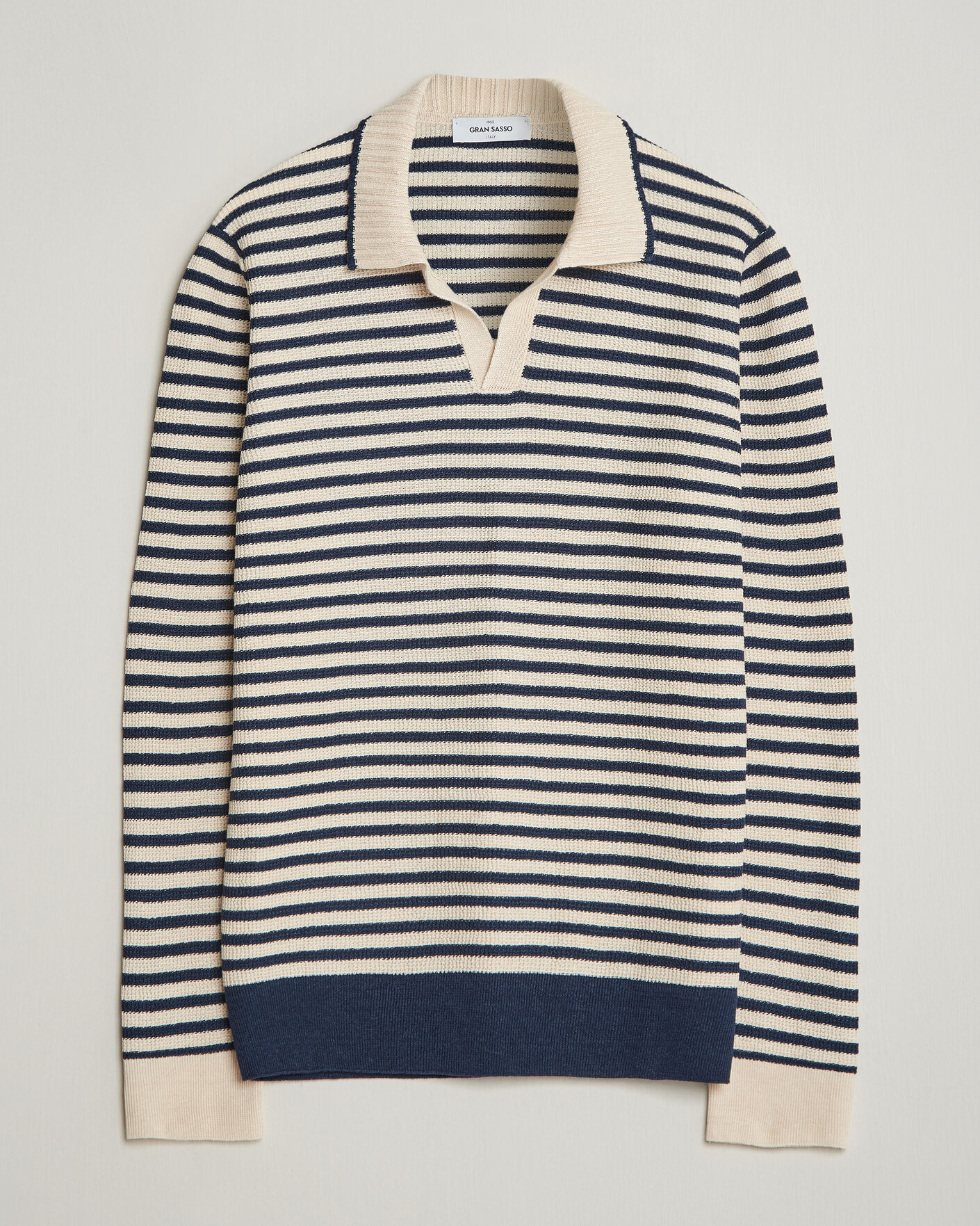 Herre | Trøjer | Gran Sasso | Linen/Cotton Knitted Striped Polo Navy/White