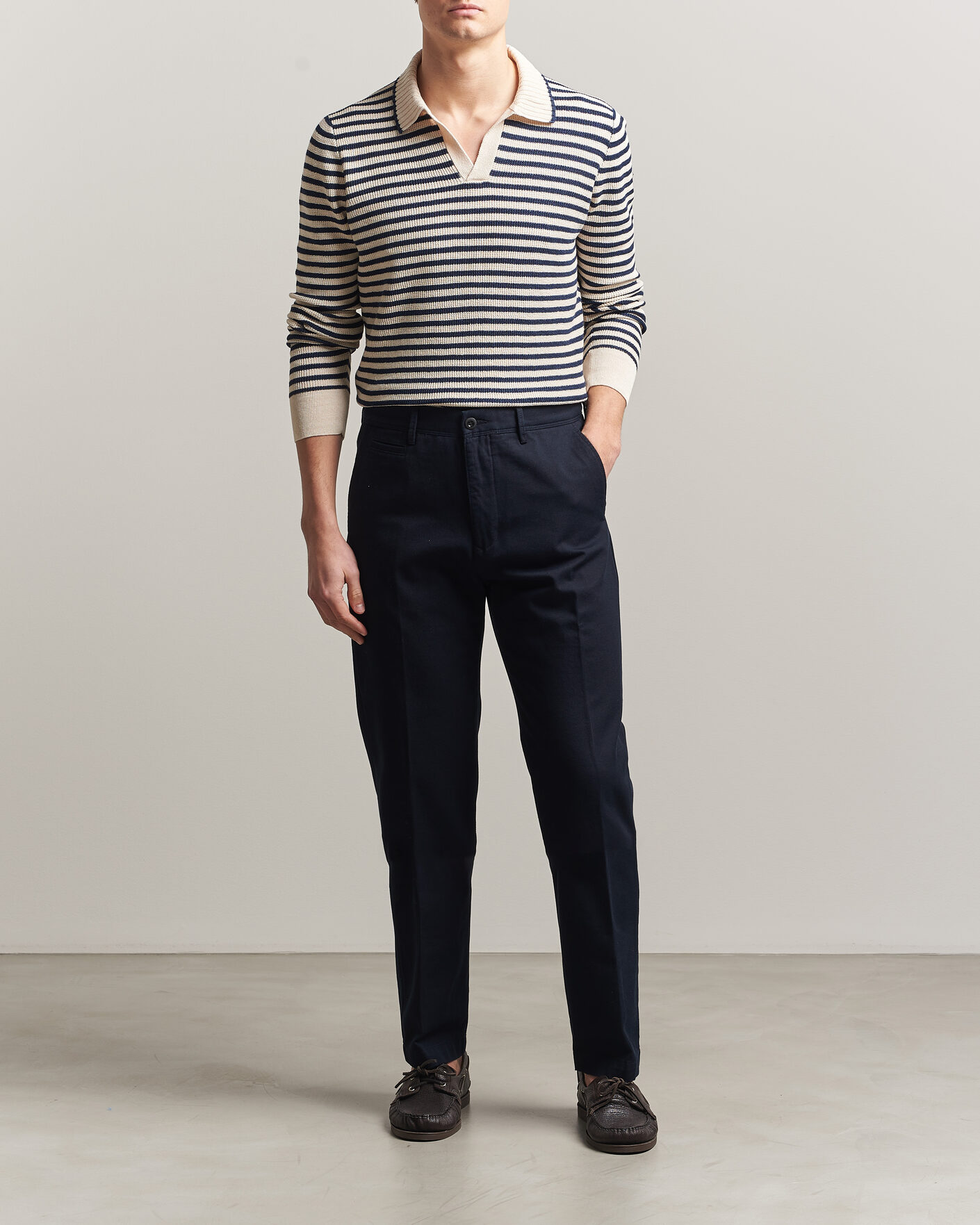 Herre | Trøjer | Gran Sasso | Linen/Cotton Knitted Striped Polo Navy/White