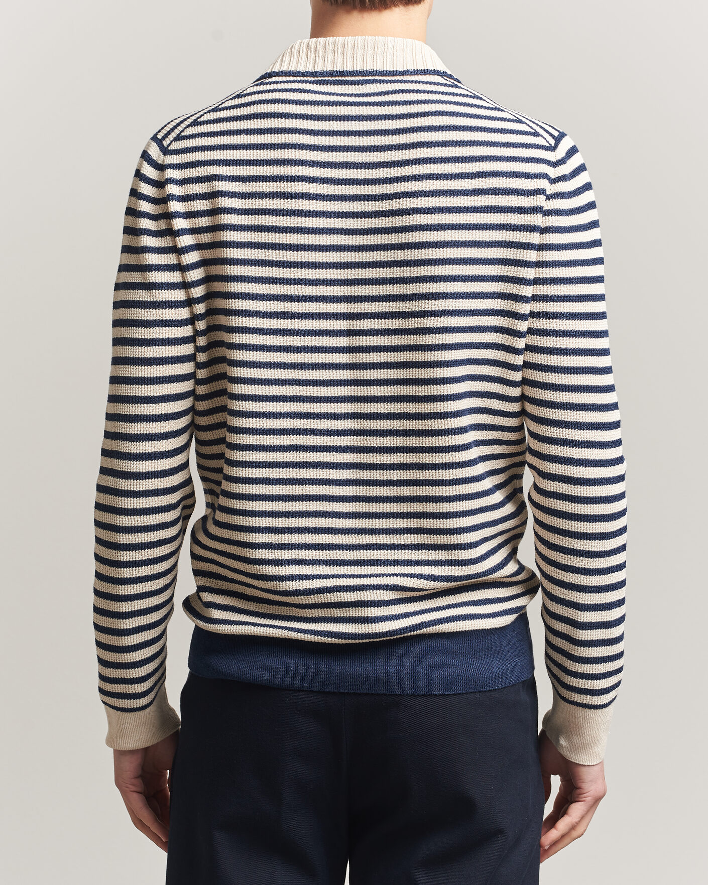Herre | Trøjer | Gran Sasso | Linen/Cotton Knitted Striped Polo Navy/White