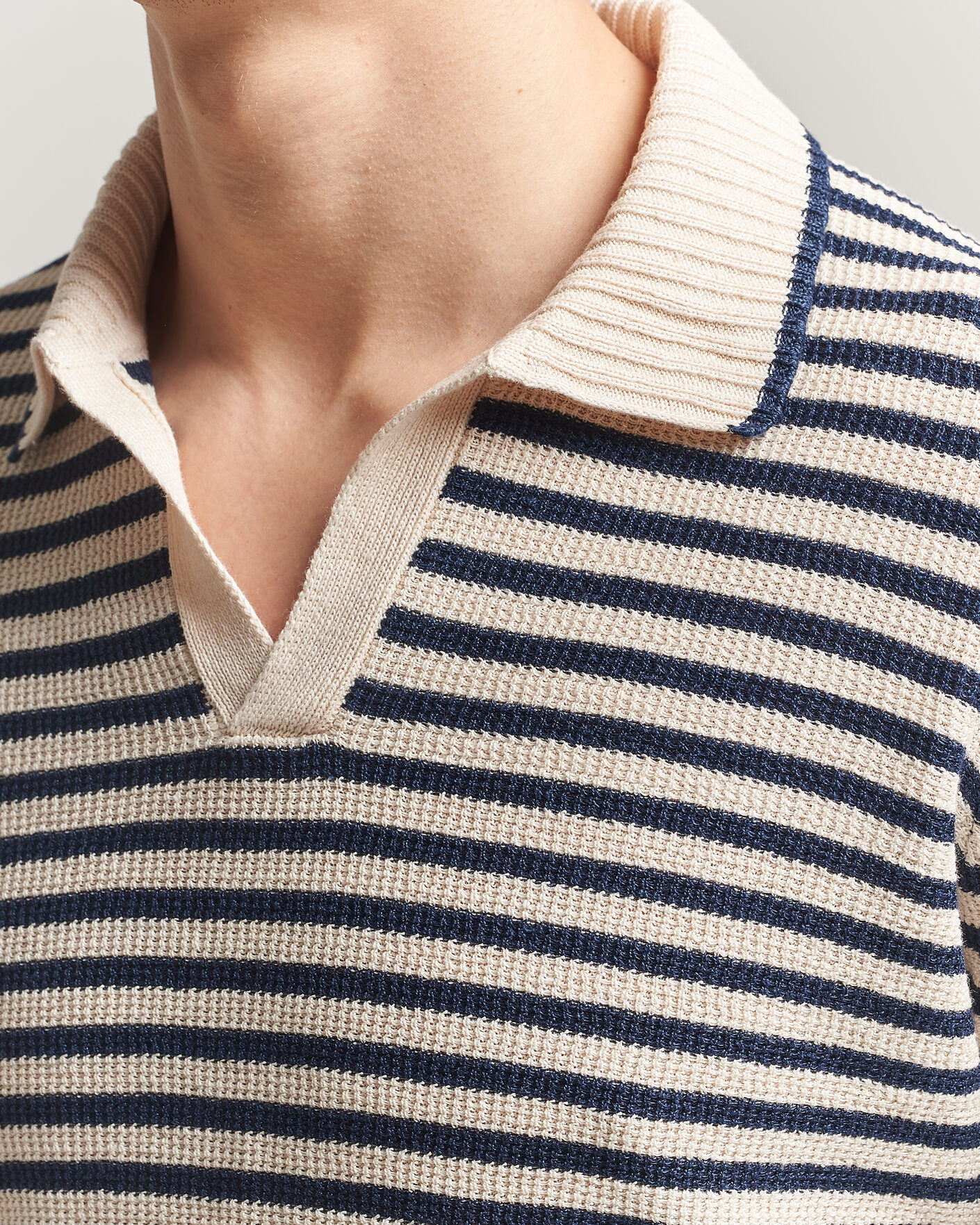 Herre | Trøjer | Gran Sasso | Linen/Cotton Knitted Striped Polo Navy/White