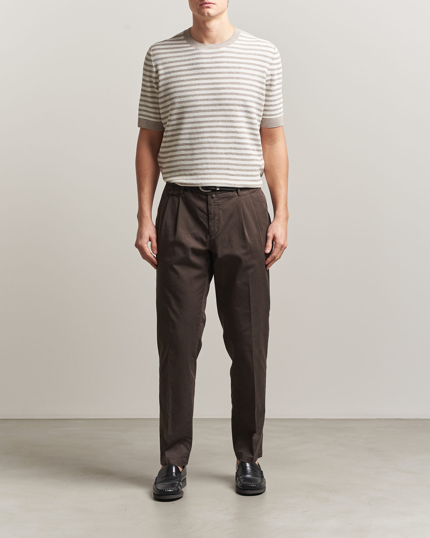 Herre | T-Shirts | Gran Sasso | Linen/Cotton Knitted Striped T-Shirt Beige/White