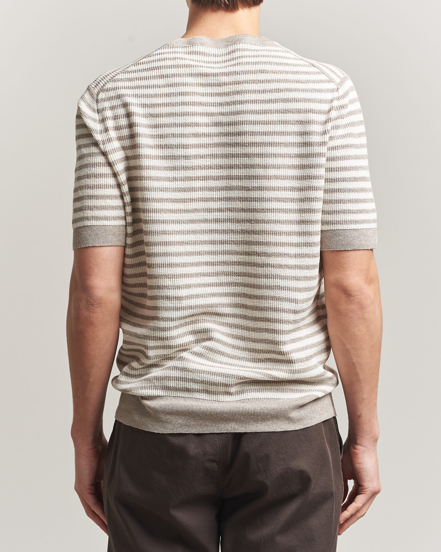 Herre | T-Shirts | Gran Sasso | Linen/Cotton Knitted Striped T-Shirt Beige/White