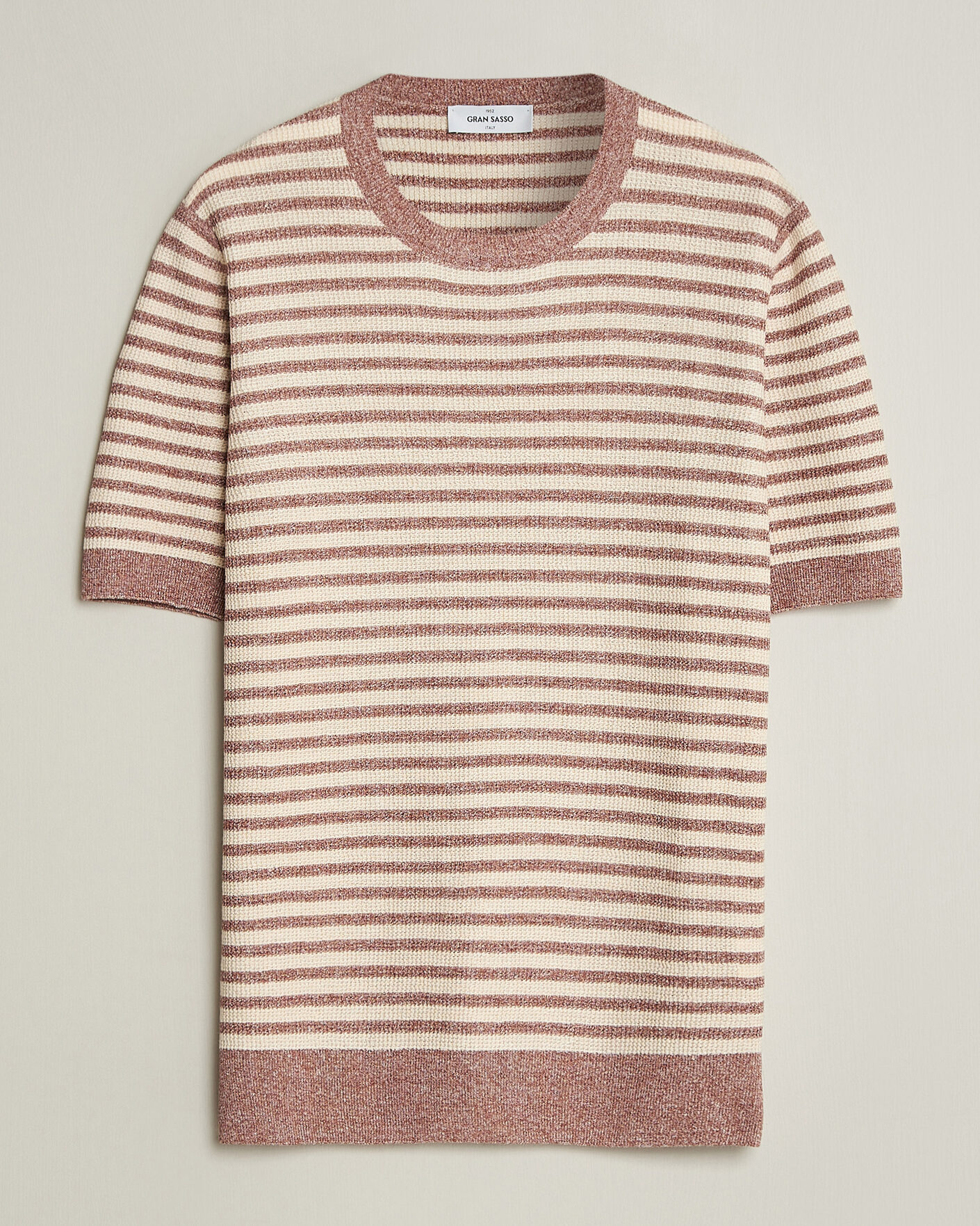Herre | T-Shirts | Gran Sasso | Linen/Cotton Knitted Striped T-Shirt Red/White