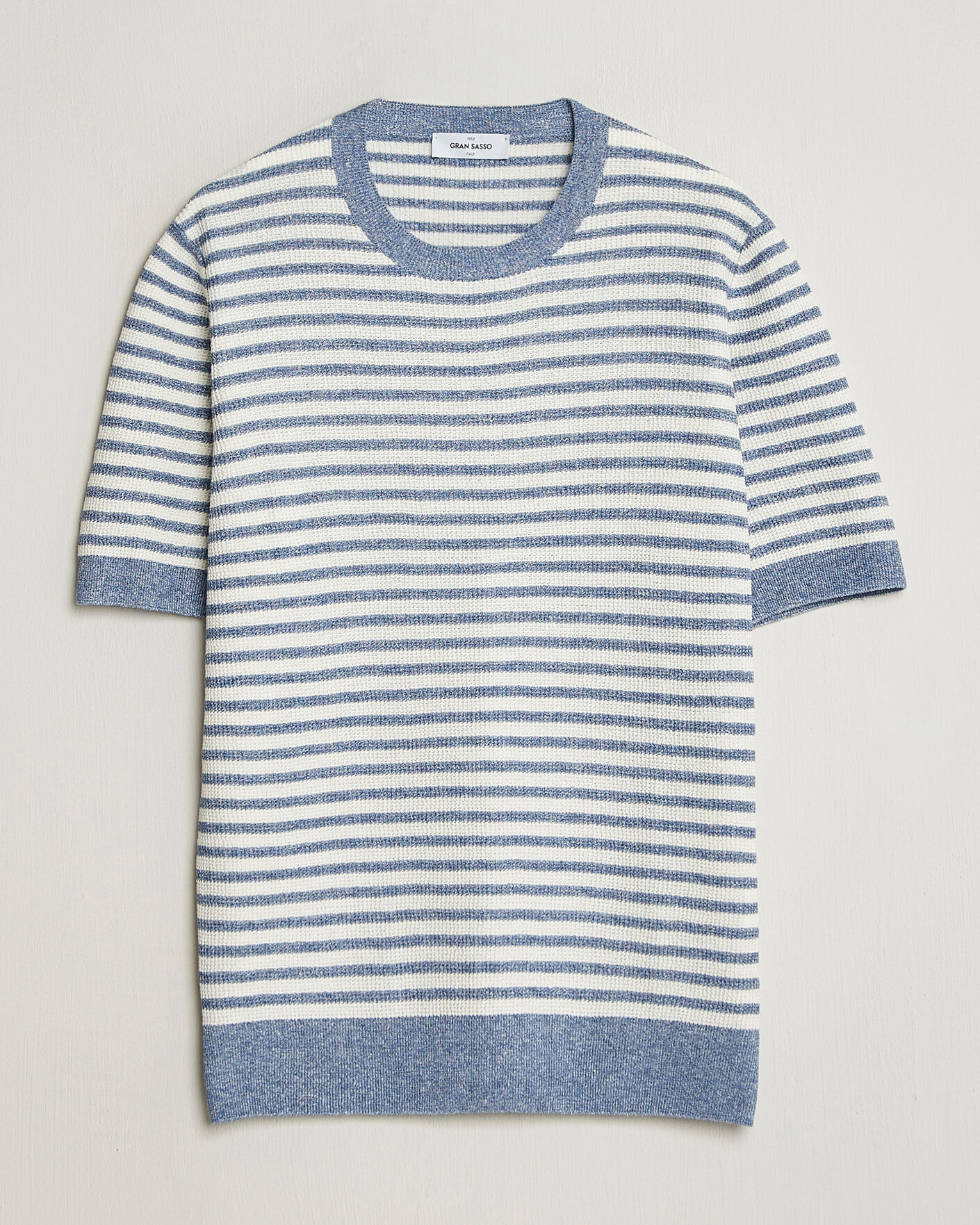 Herre | T-Shirts | Gran Sasso | Linen/Cotton Knitted Striped T-Shirt Blue/White
