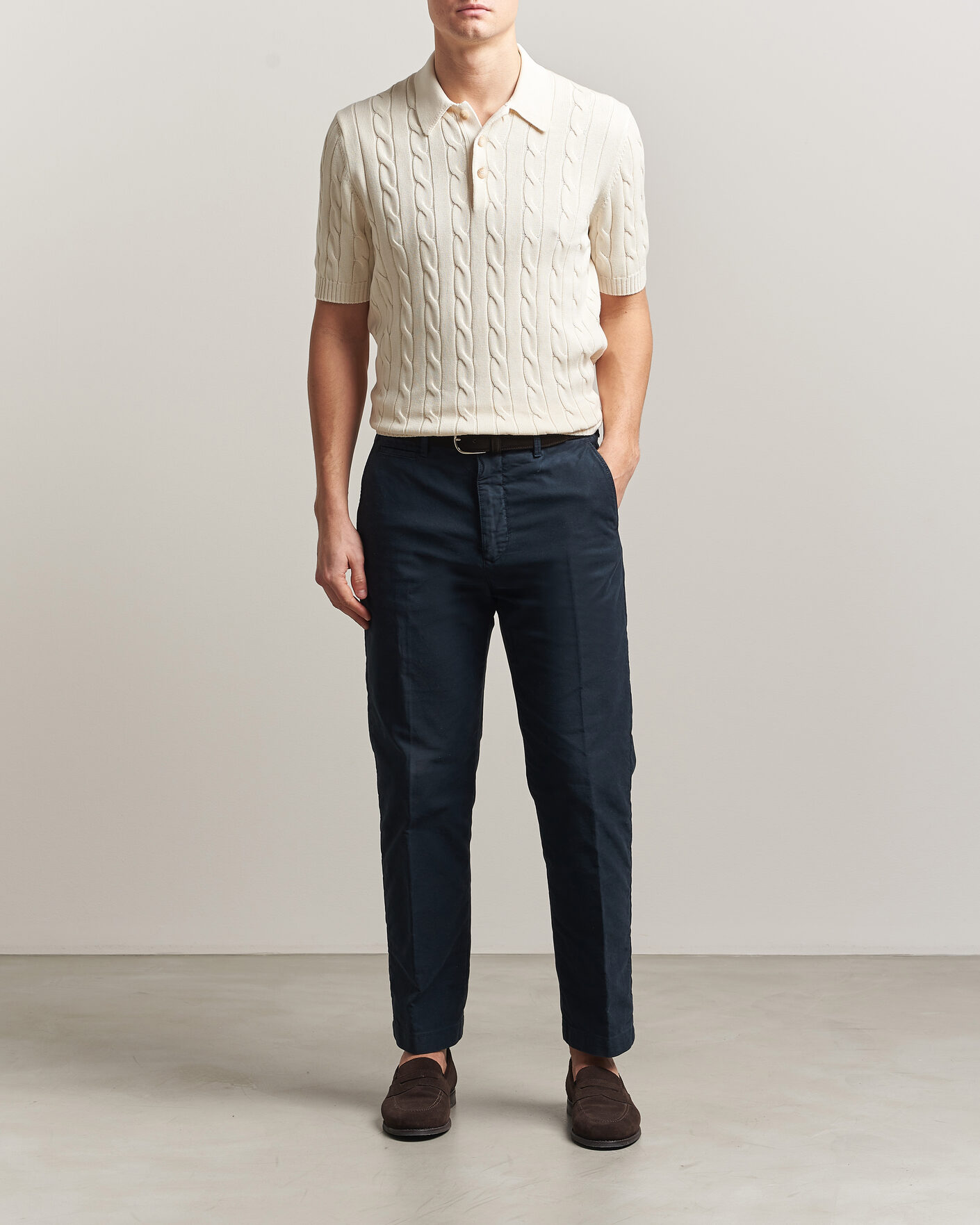 Herre | Polotrøjer | Gran Sasso | Cotton Cable Knitted Polo Cream