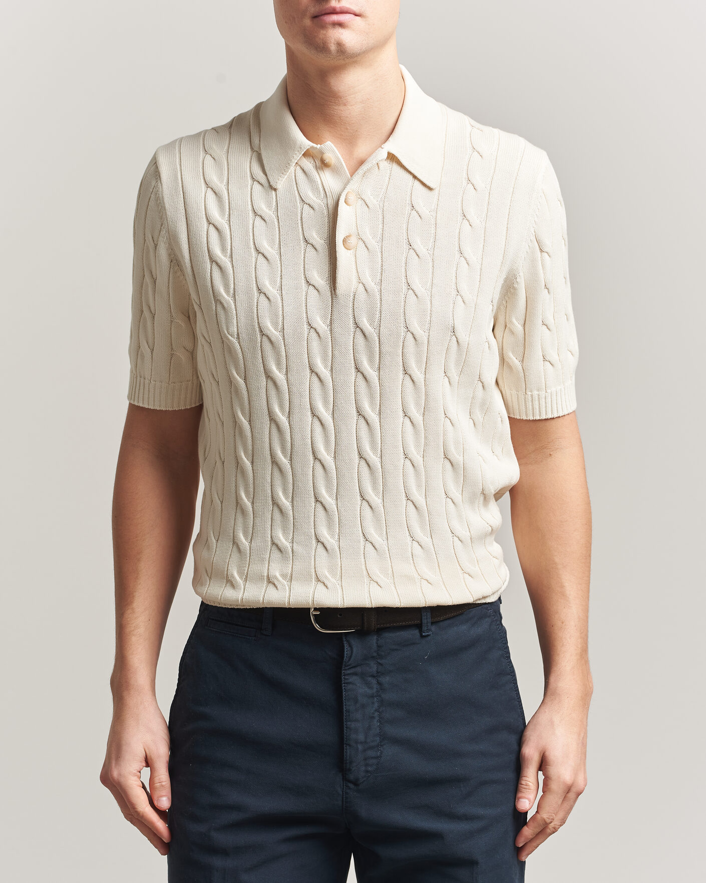 Herre | Polotrøjer | Gran Sasso | Cotton Cable Knitted Polo Cream