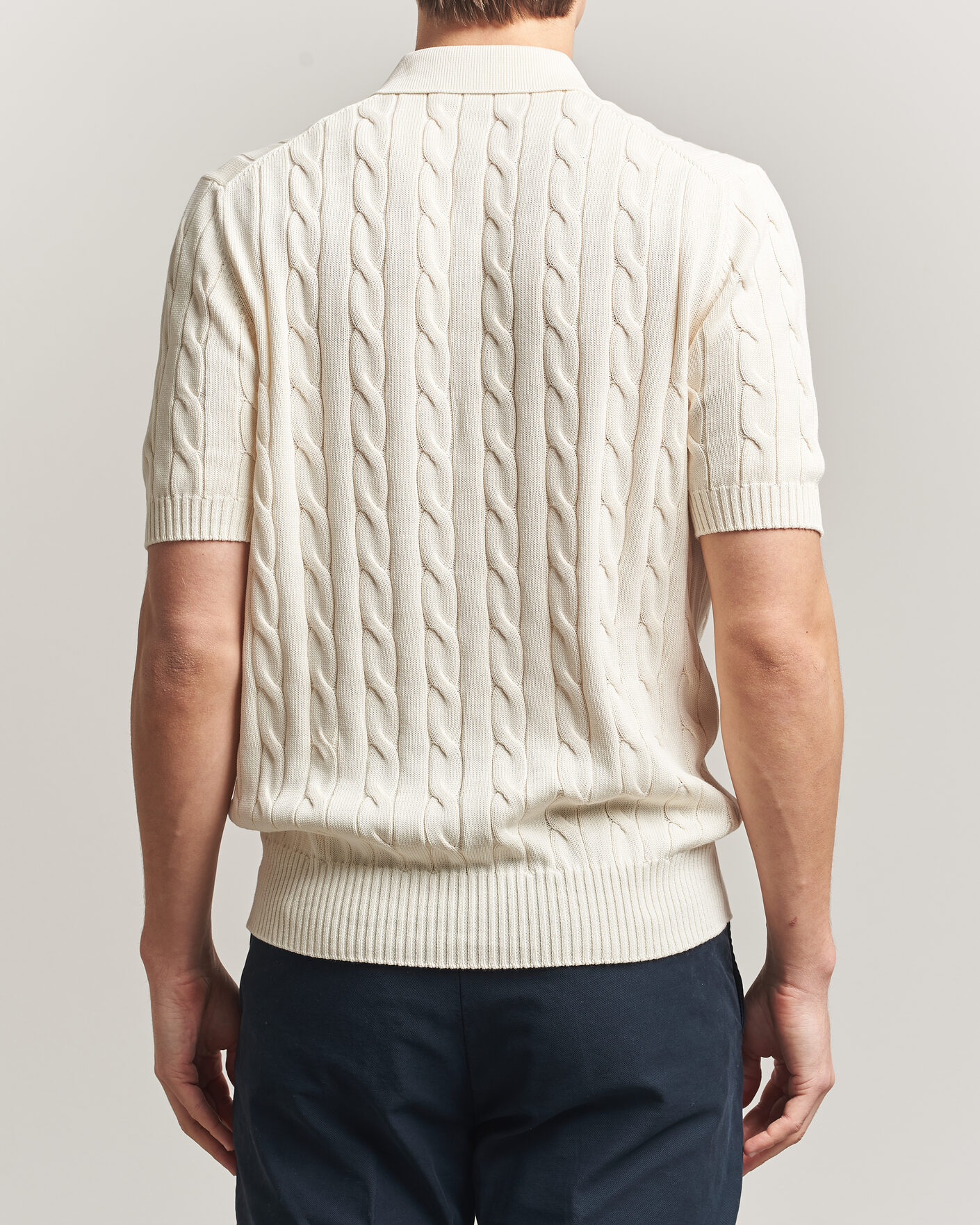 Herre | Polotrøjer | Gran Sasso | Cotton Cable Knitted Polo Cream