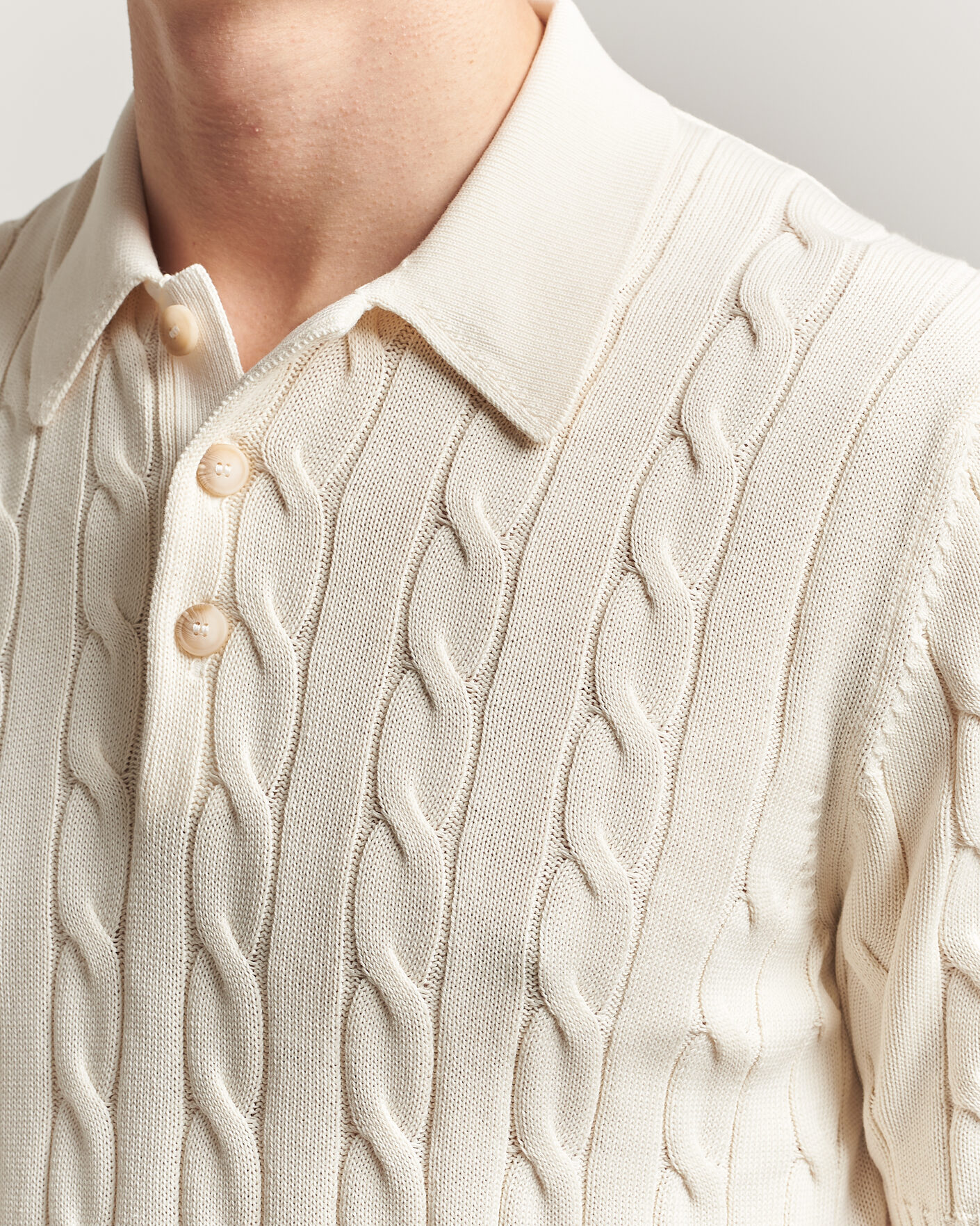 Herre | Polotrøjer | Gran Sasso | Cotton Cable Knitted Polo Cream