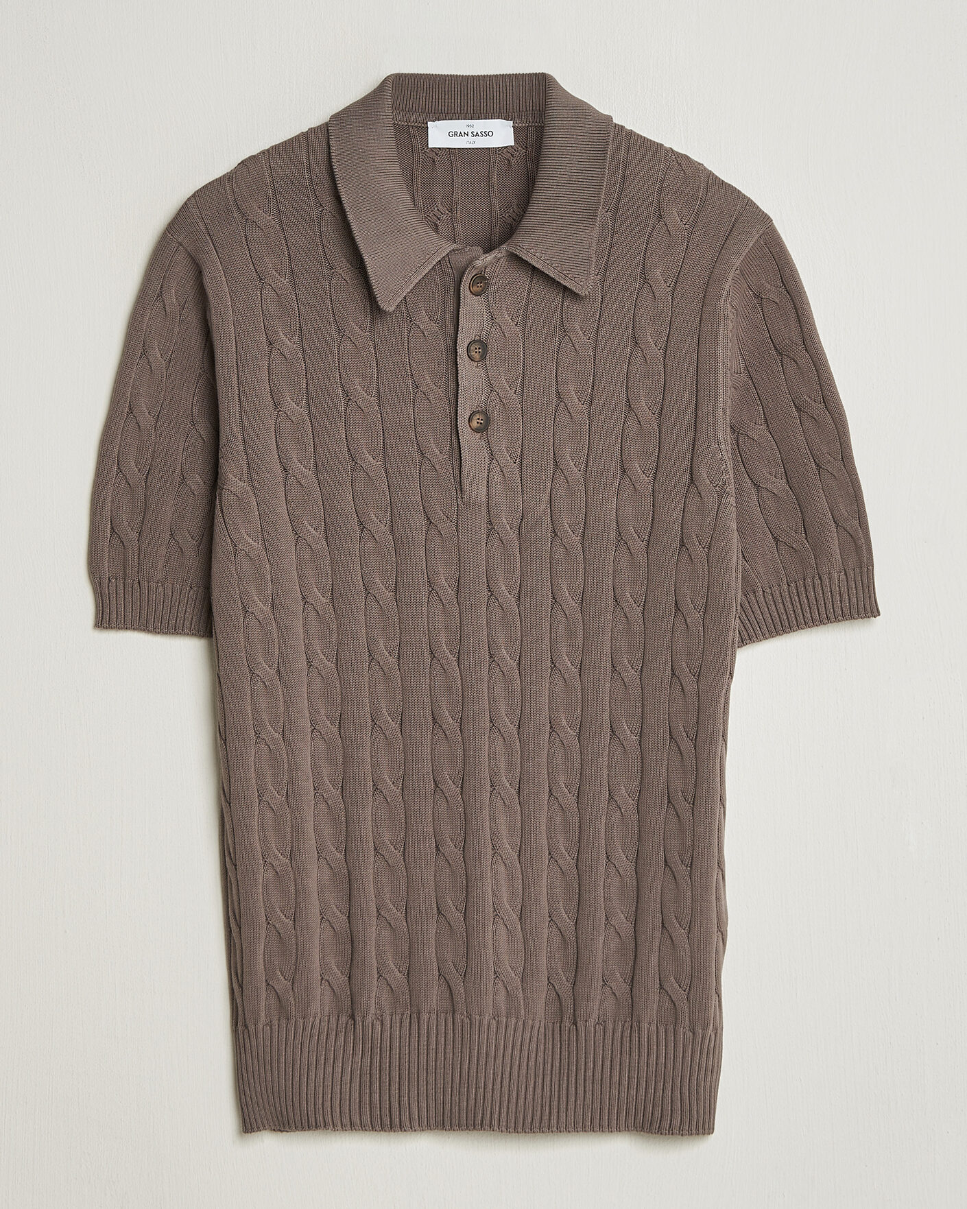 Herre | Polotrøjer | Gran Sasso | Cotton Cable Knitted Polo Brown