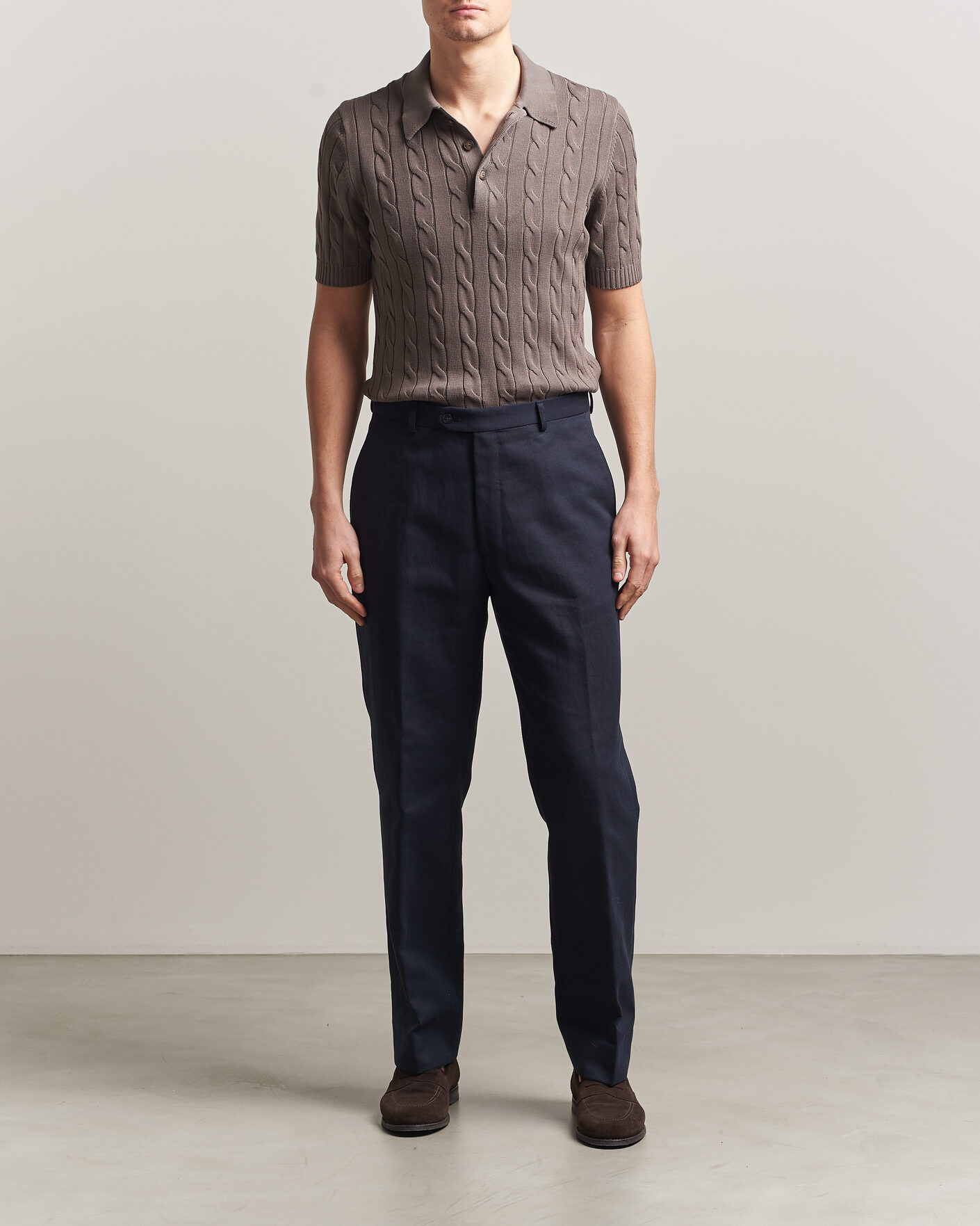 Herre | Polotrøjer | Gran Sasso | Cotton Cable Knitted Polo Brown