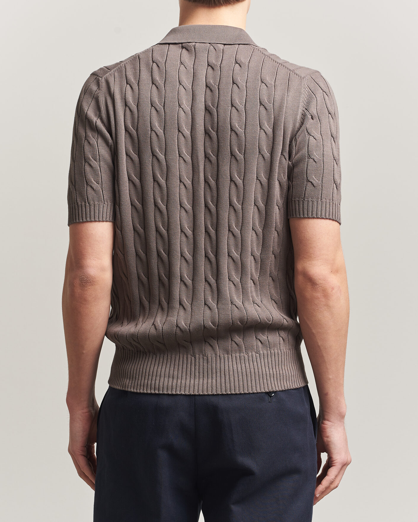 Herre | Polotrøjer | Gran Sasso | Cotton Cable Knitted Polo Brown