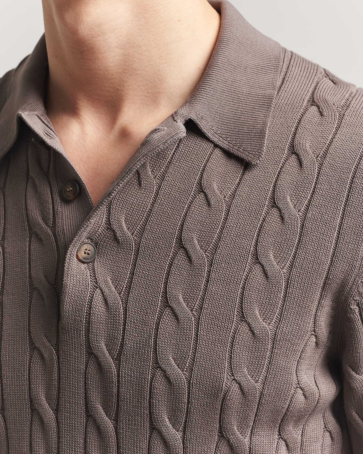 Herre | Polotrøjer | Gran Sasso | Cotton Cable Knitted Polo Brown