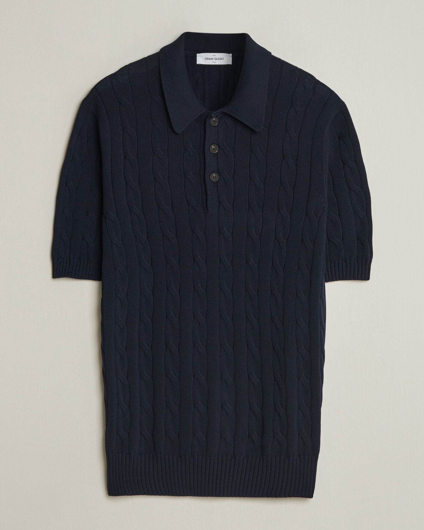 Herre | Polotrøjer | Gran Sasso | Cotton Cable Knitted Polo Navy