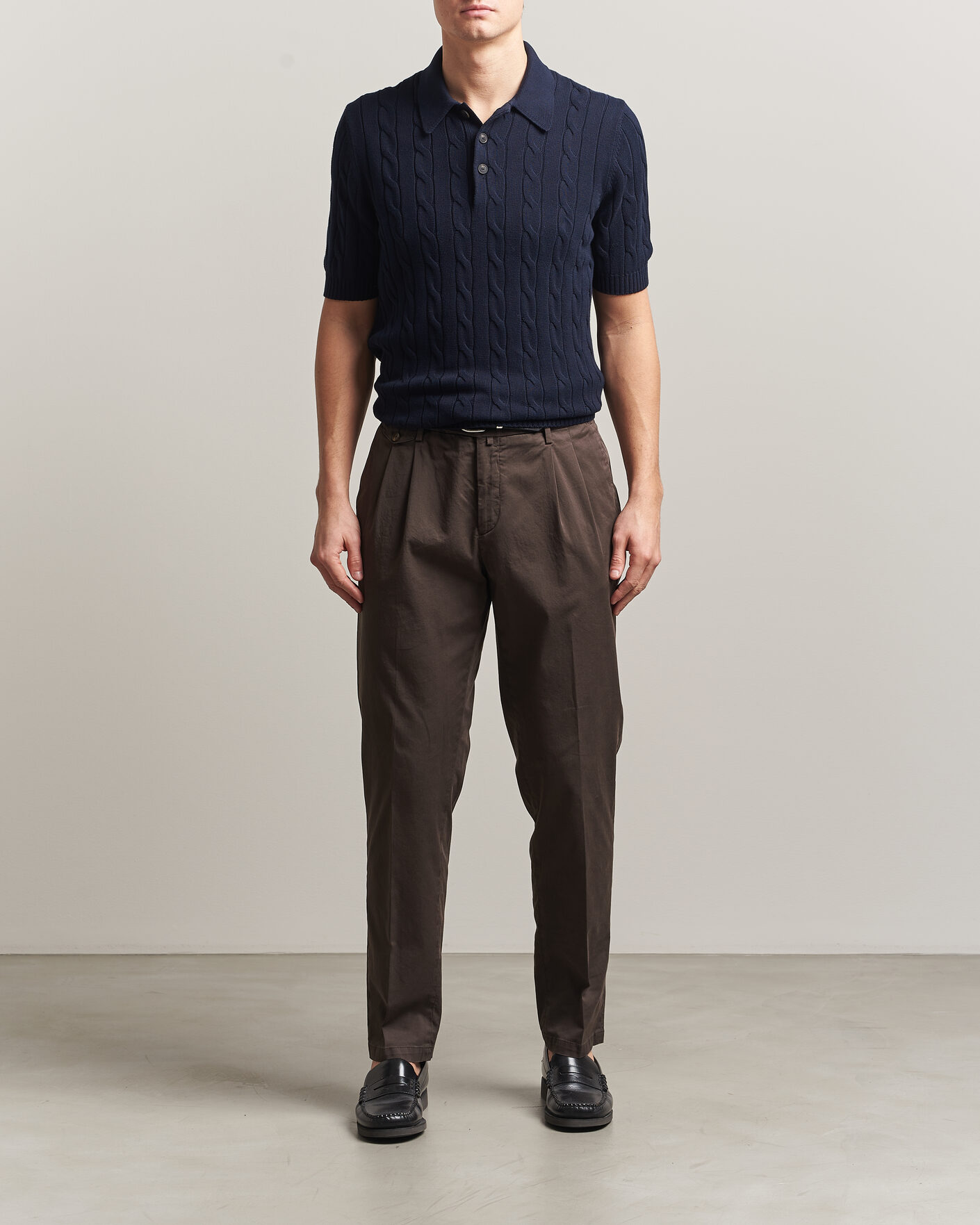 Herre | Polotrøjer | Gran Sasso | Cotton Cable Knitted Polo Navy