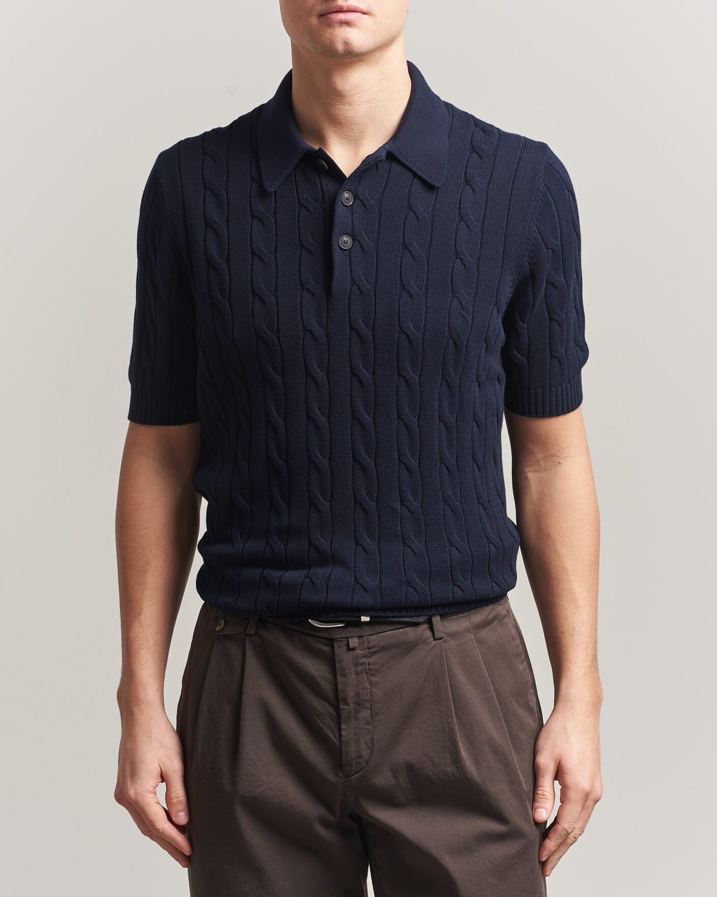 Herre | Polotrøjer | Gran Sasso | Cotton Cable Knitted Polo Navy