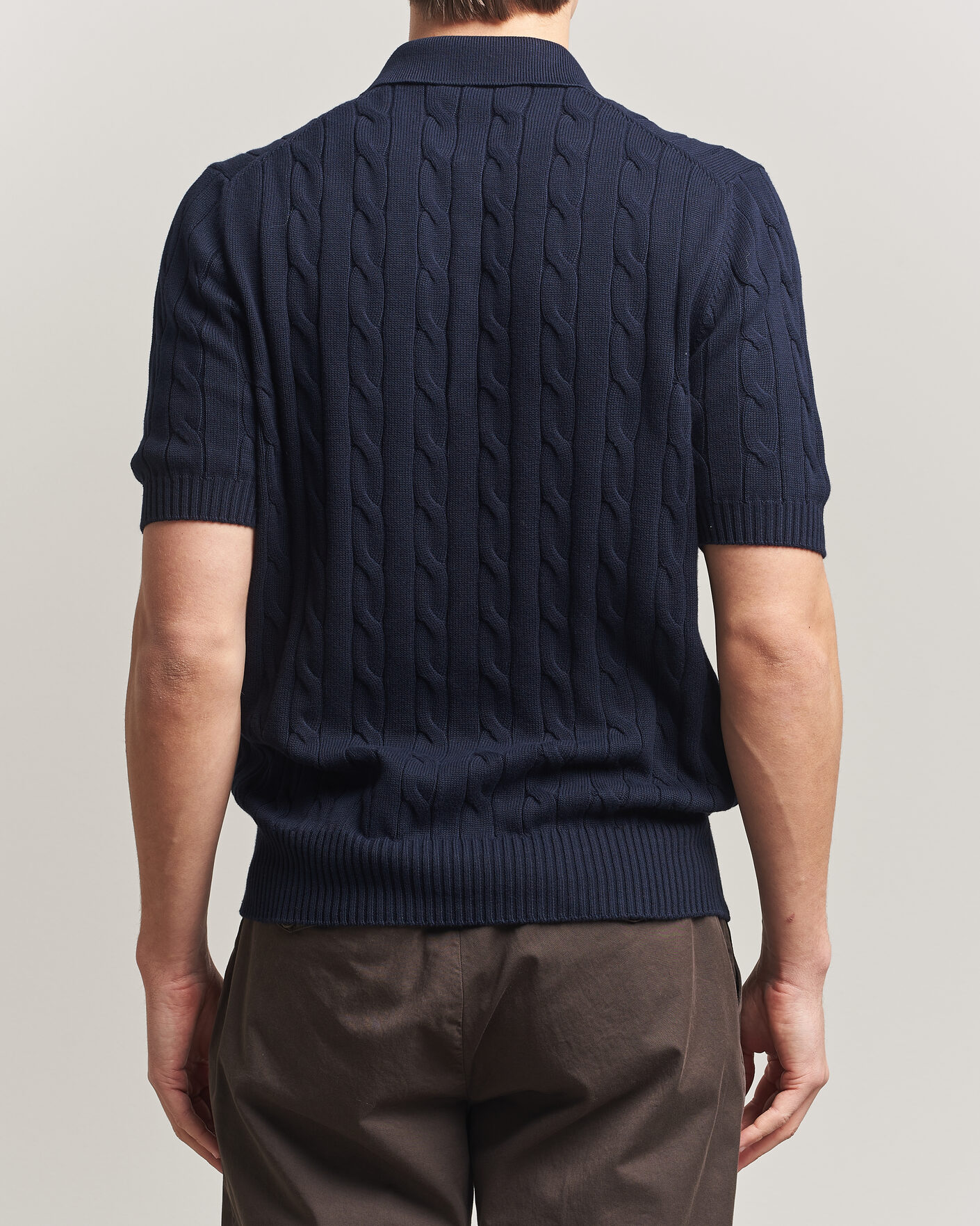 Herre | Polotrøjer | Gran Sasso | Cotton Cable Knitted Polo Navy