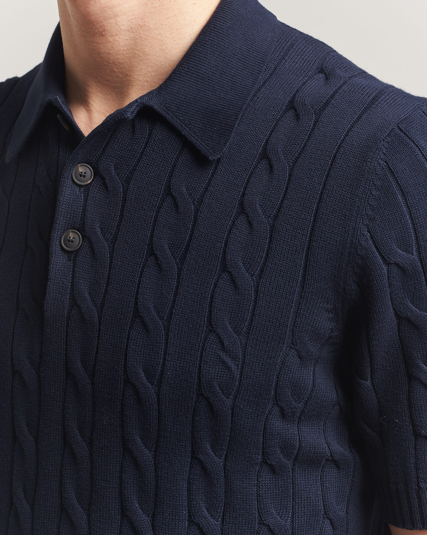 Herre | Polotrøjer | Gran Sasso | Cotton Cable Knitted Polo Navy
