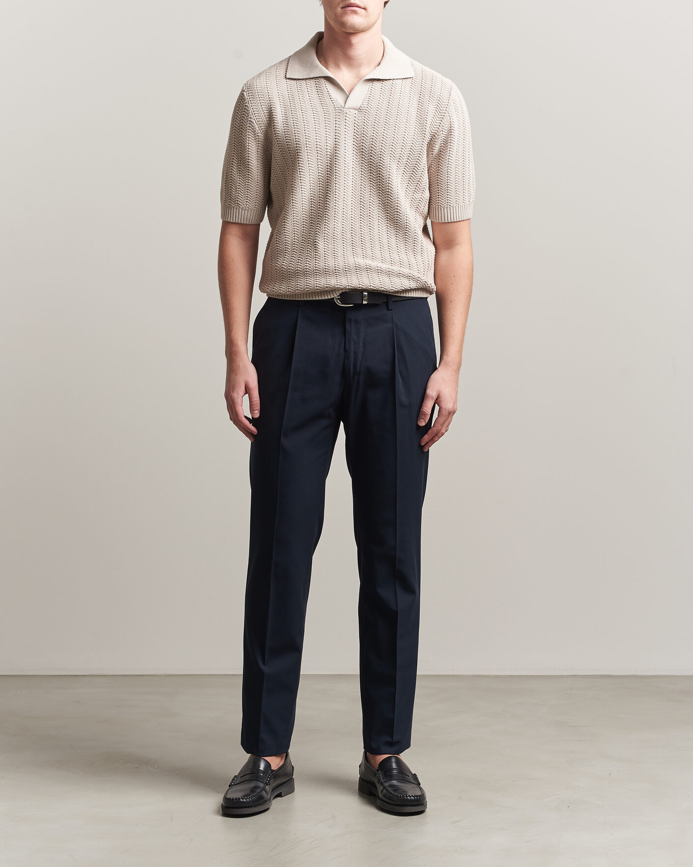 Herre | Polotrøjer | Gran Sasso | Cotton Structured Knitted Polo Beige