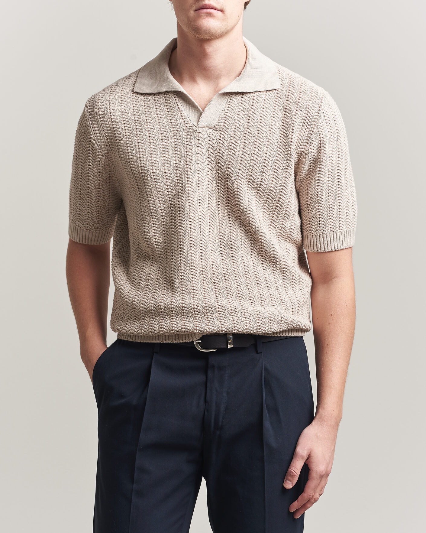 Herre | Polotrøjer | Gran Sasso | Cotton Structured Knitted Polo Beige