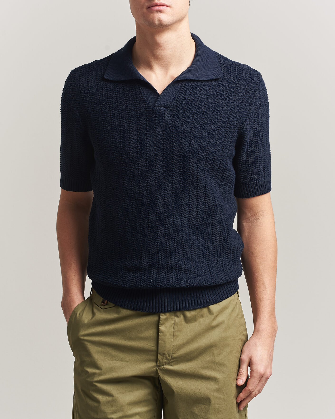 Herre | Polotrøjer | Gran Sasso | Cotton Structured Knitted Polo Navy