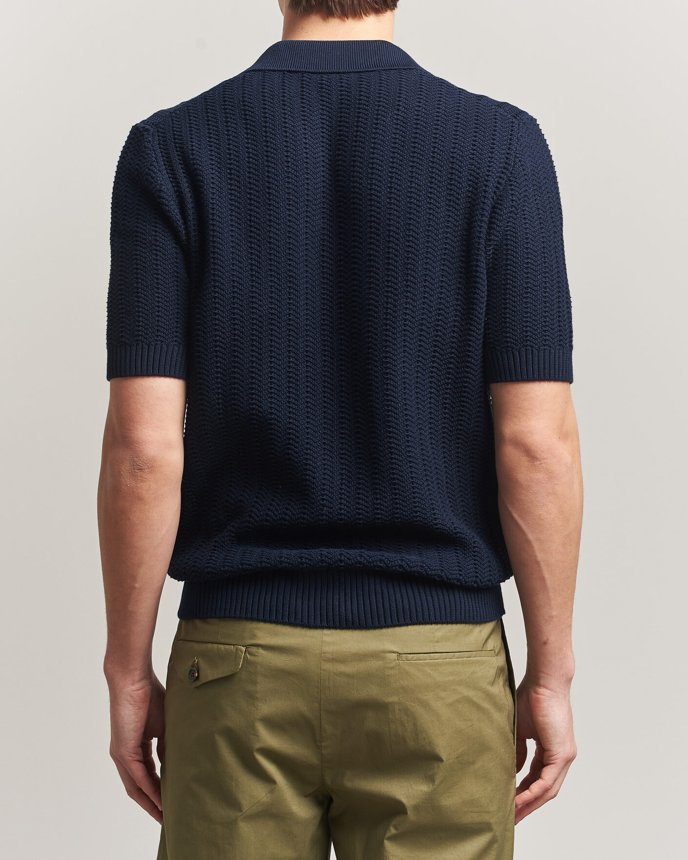Herre | Polotrøjer | Gran Sasso | Cotton Structured Knitted Polo Navy