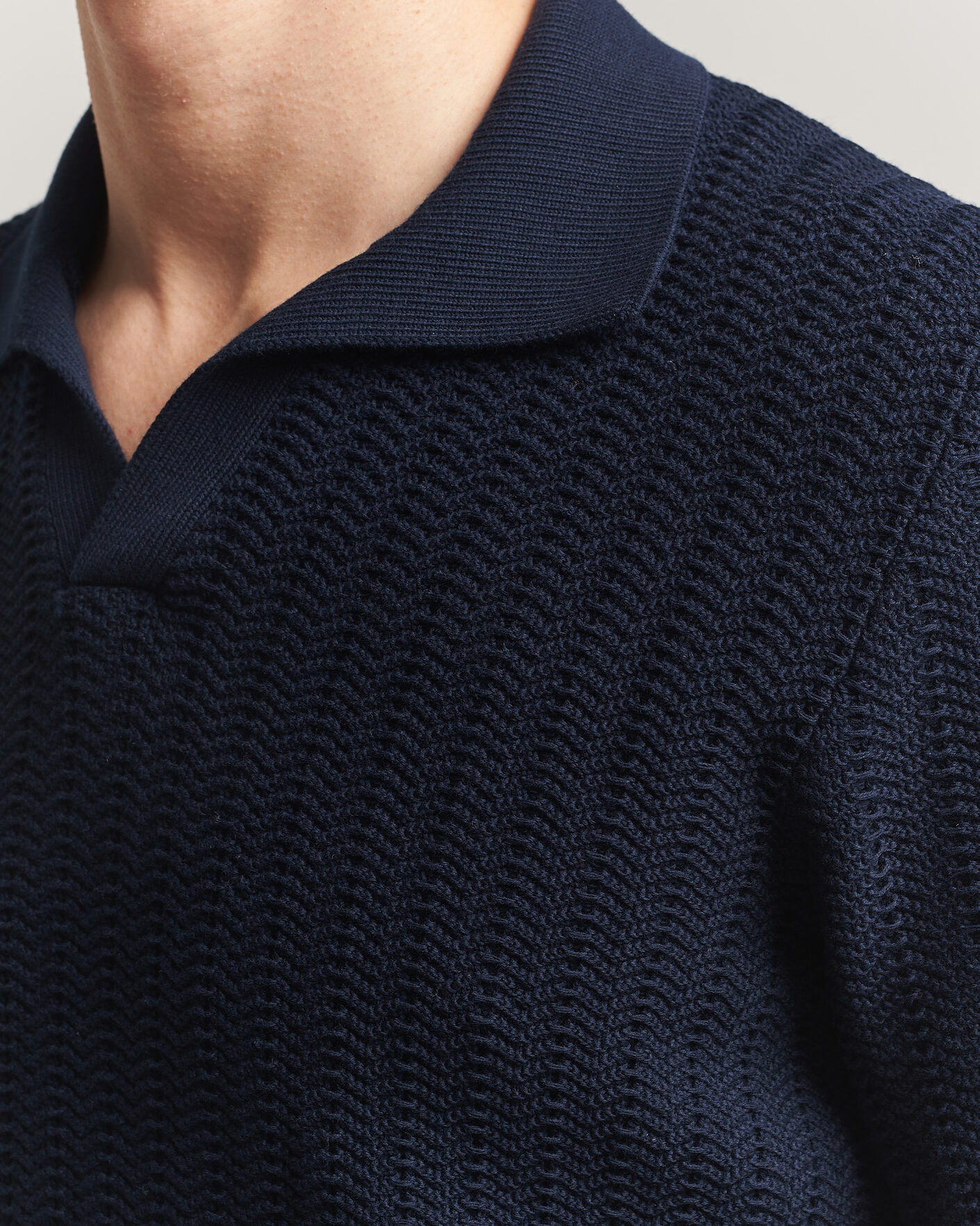 Herre | Polotrøjer | Gran Sasso | Cotton Structured Knitted Polo Navy