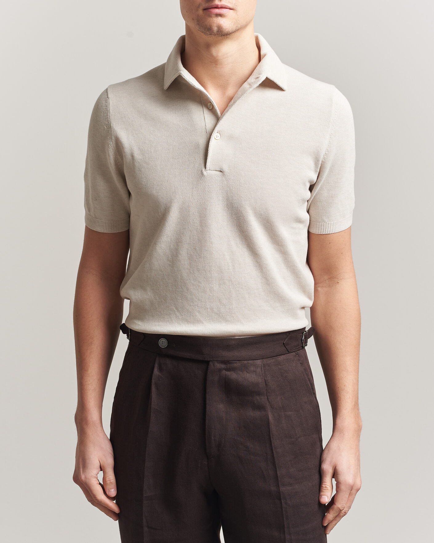 Herre | Polotrøjer | Gran Sasso | Cotton Textured Knitted Polo Light Beige