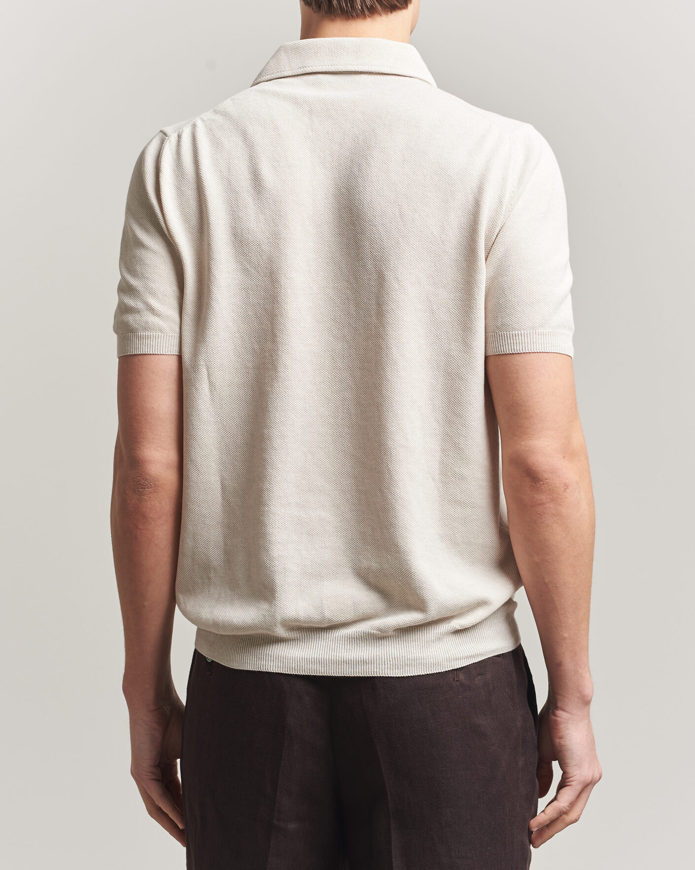 Herre | Polotrøjer | Gran Sasso | Cotton Textured Knitted Polo Light Beige